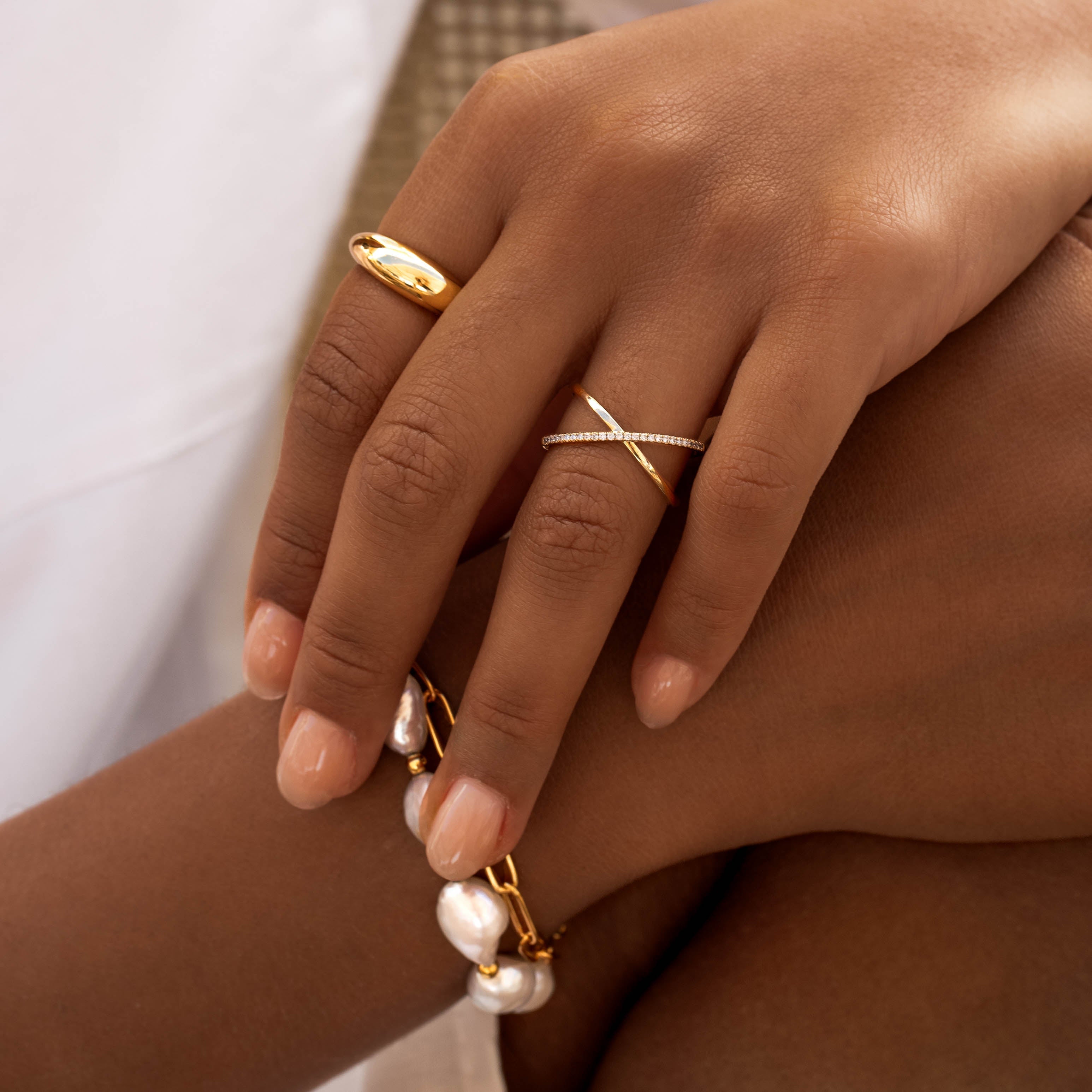 14K Gold Criss-Cross Half Eternity Diamond Ring