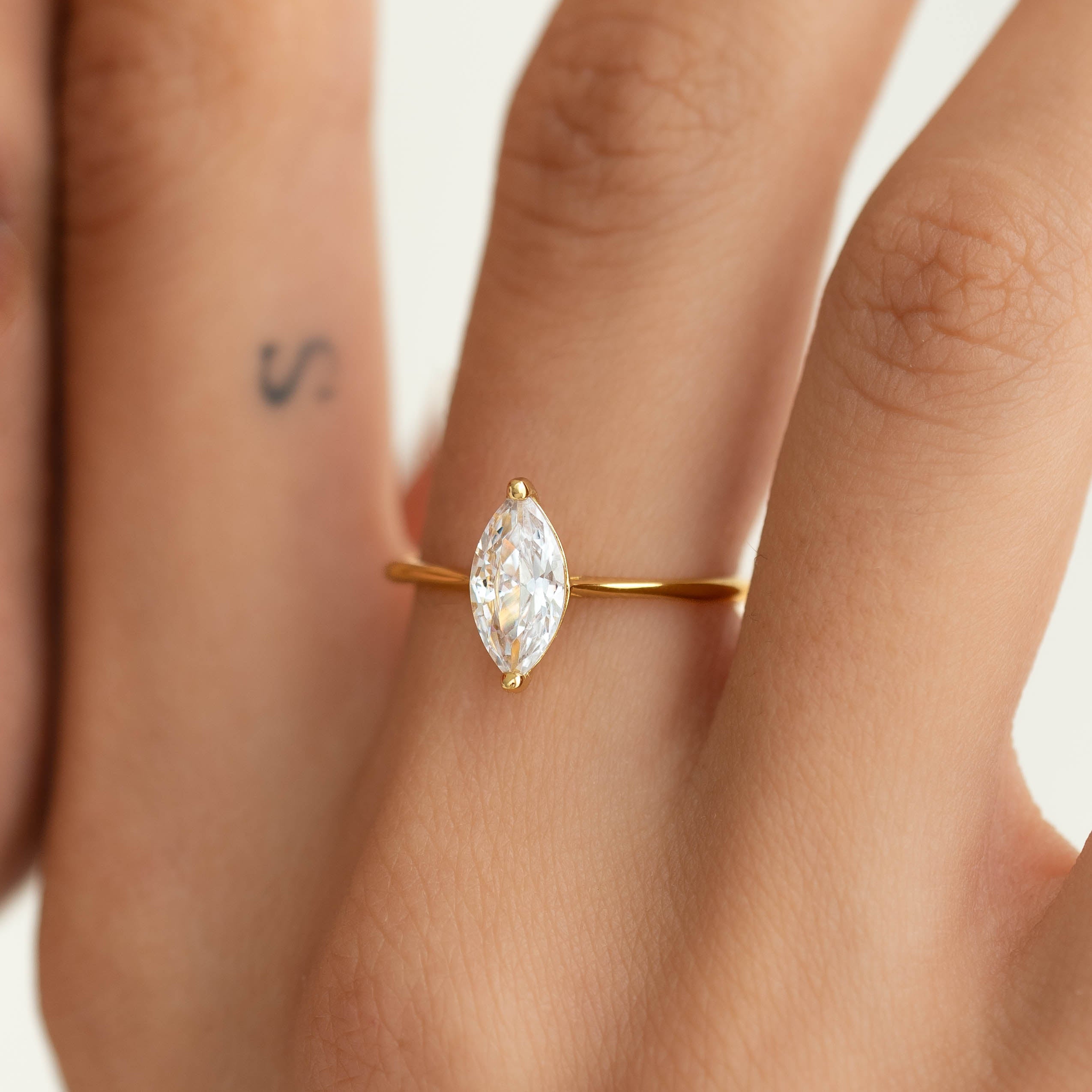 14K Gold Marquise Cubic Zirconia Statement Ring