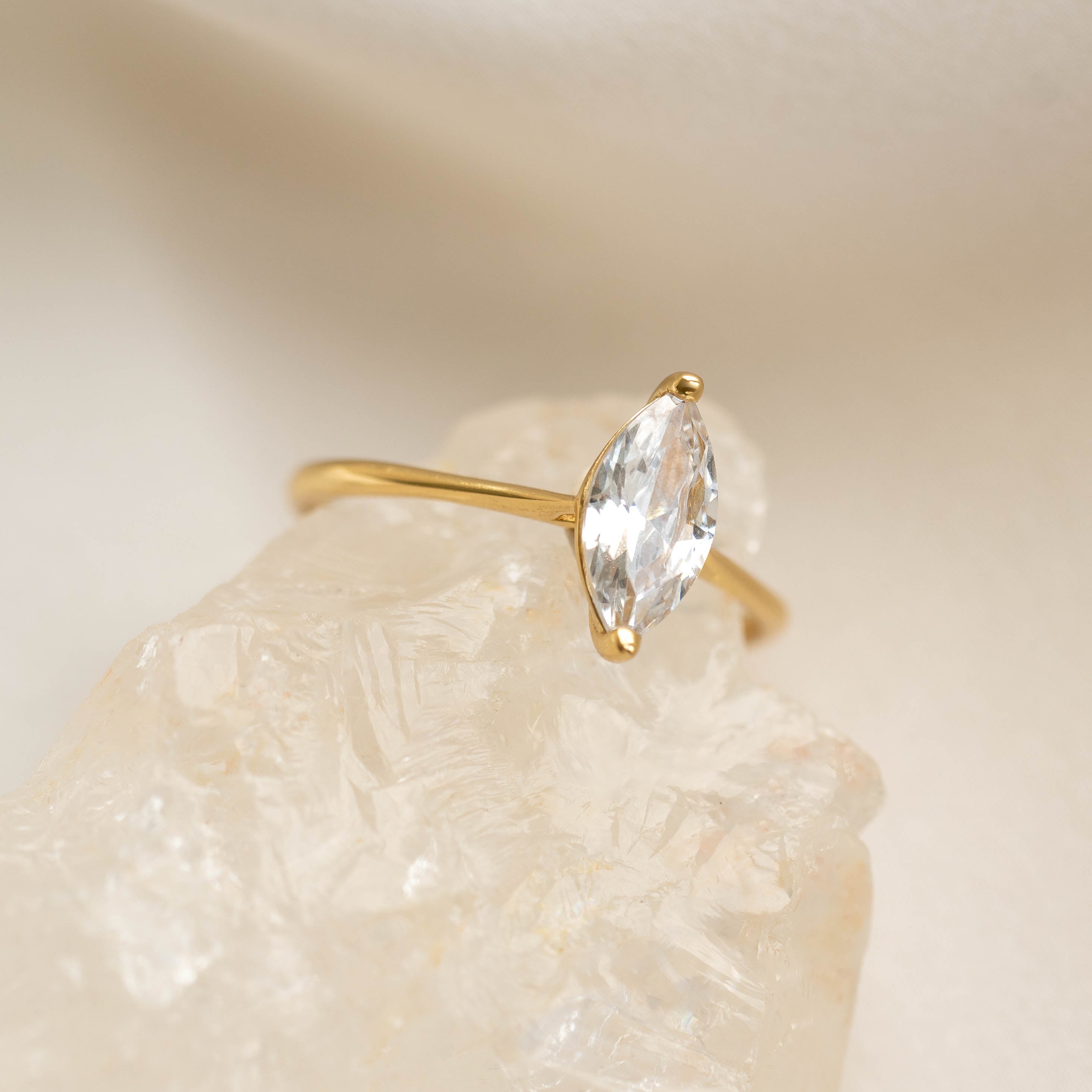 14K Gold Marquise Cubic Zirconia Statement Ring