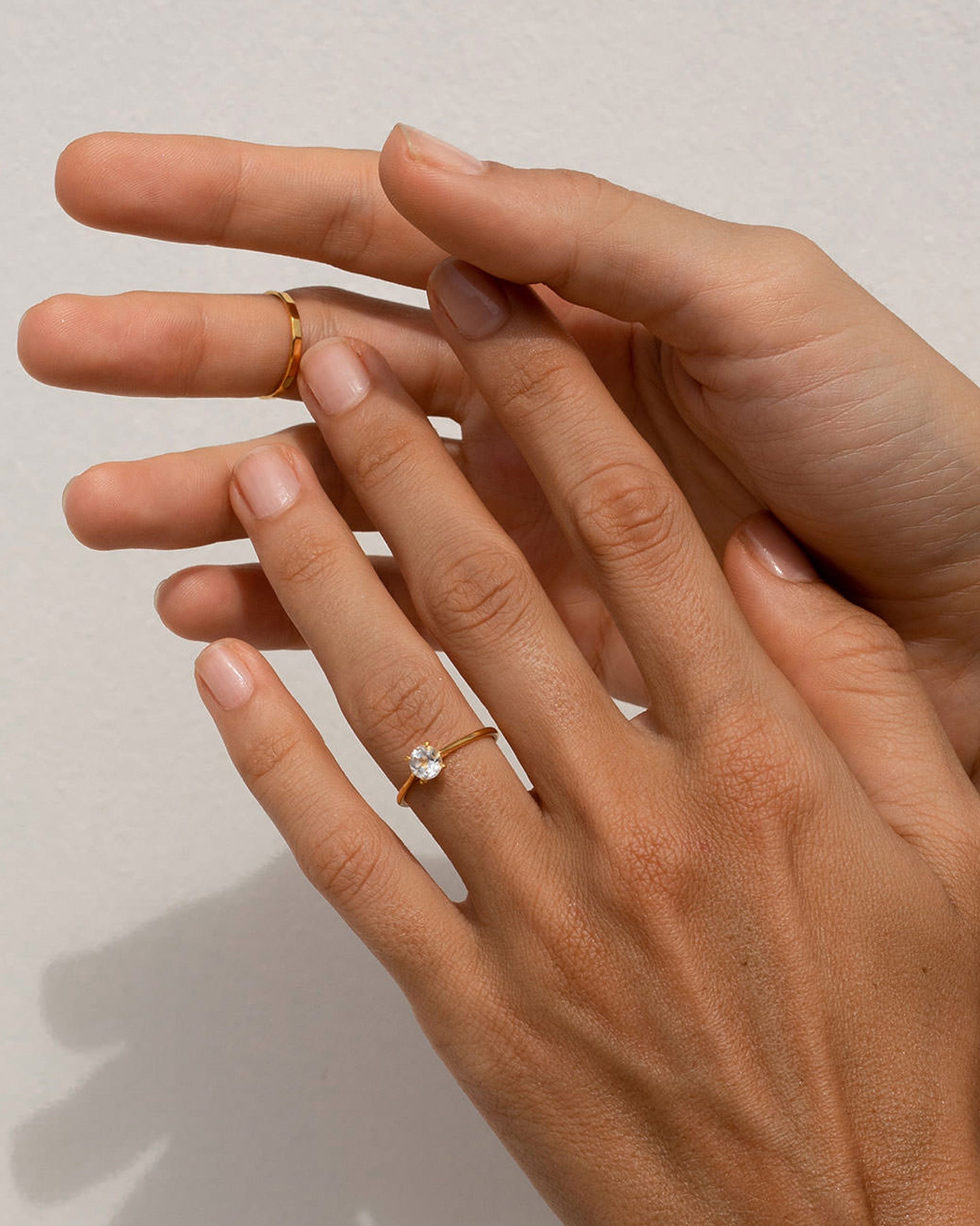14K Gold Round White Topaz Solitaire Ring