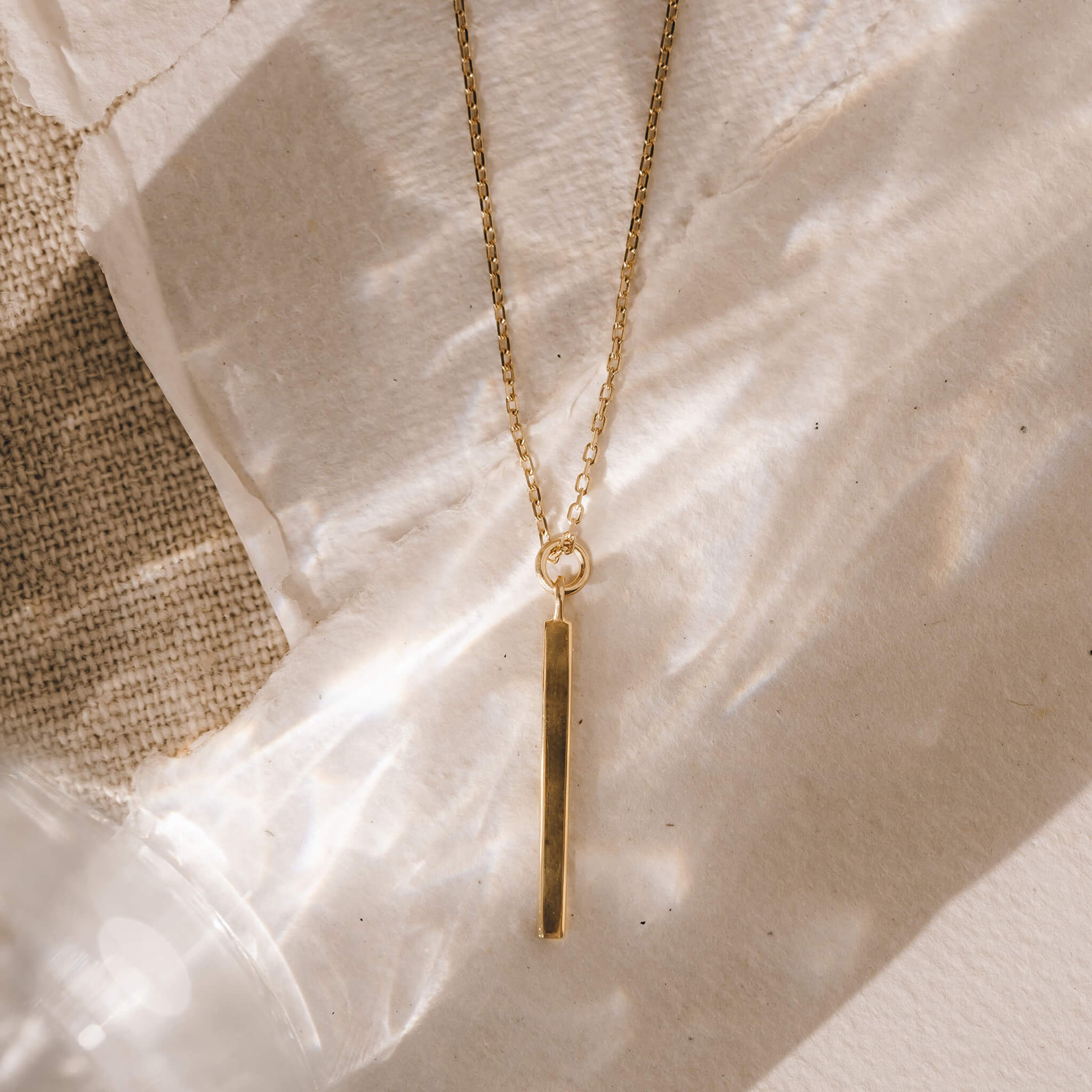 14K Gold Slim Bar Pendant Necklace