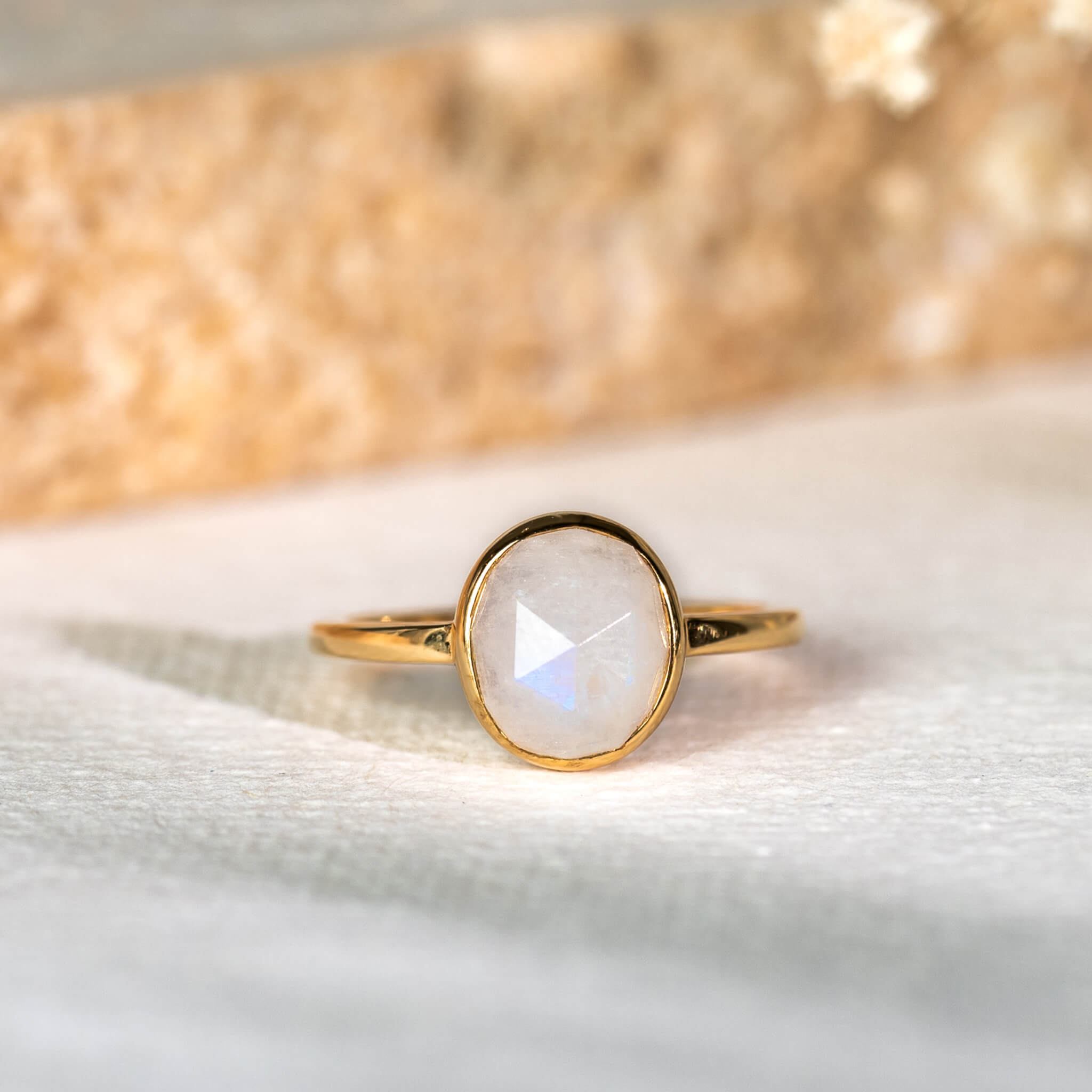 14K Gold Rainbow Moonstone Statement Ring