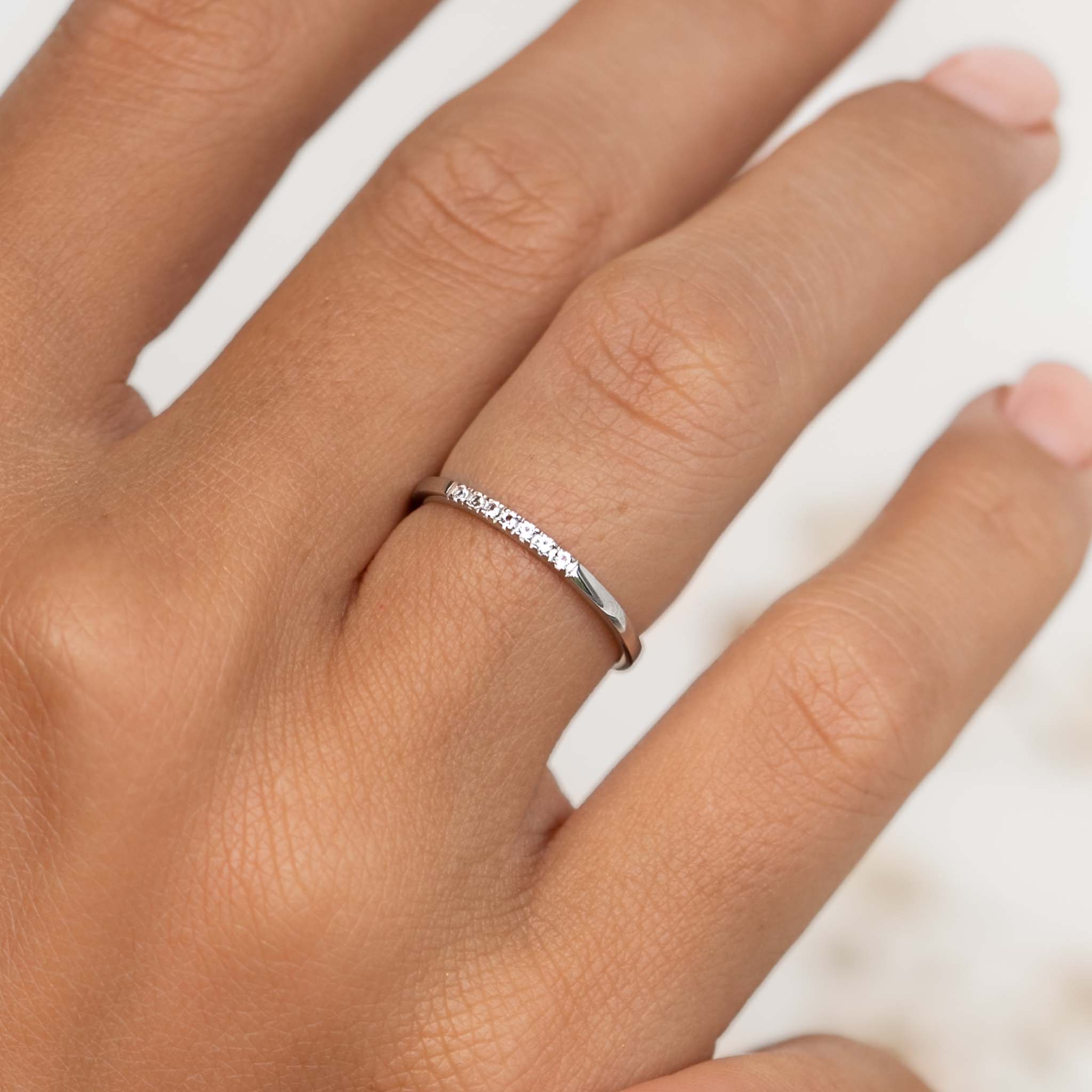14K White Gold Half Eternity Diamond Band Ring