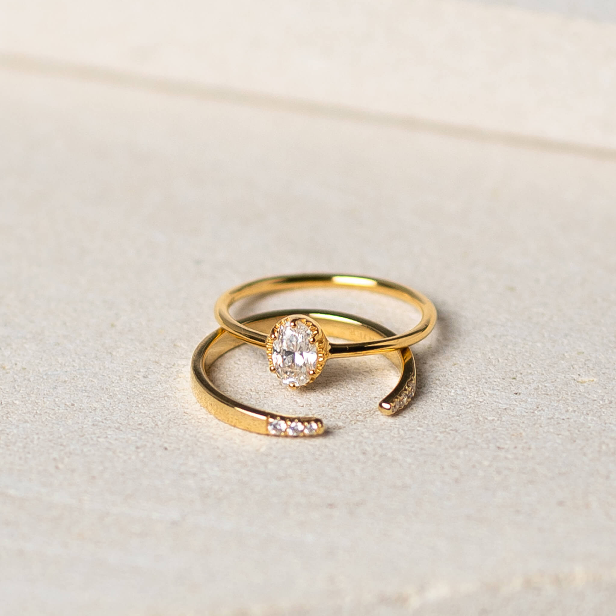 14K Gold Oval Cubic Zirconia Textured Statement Ring