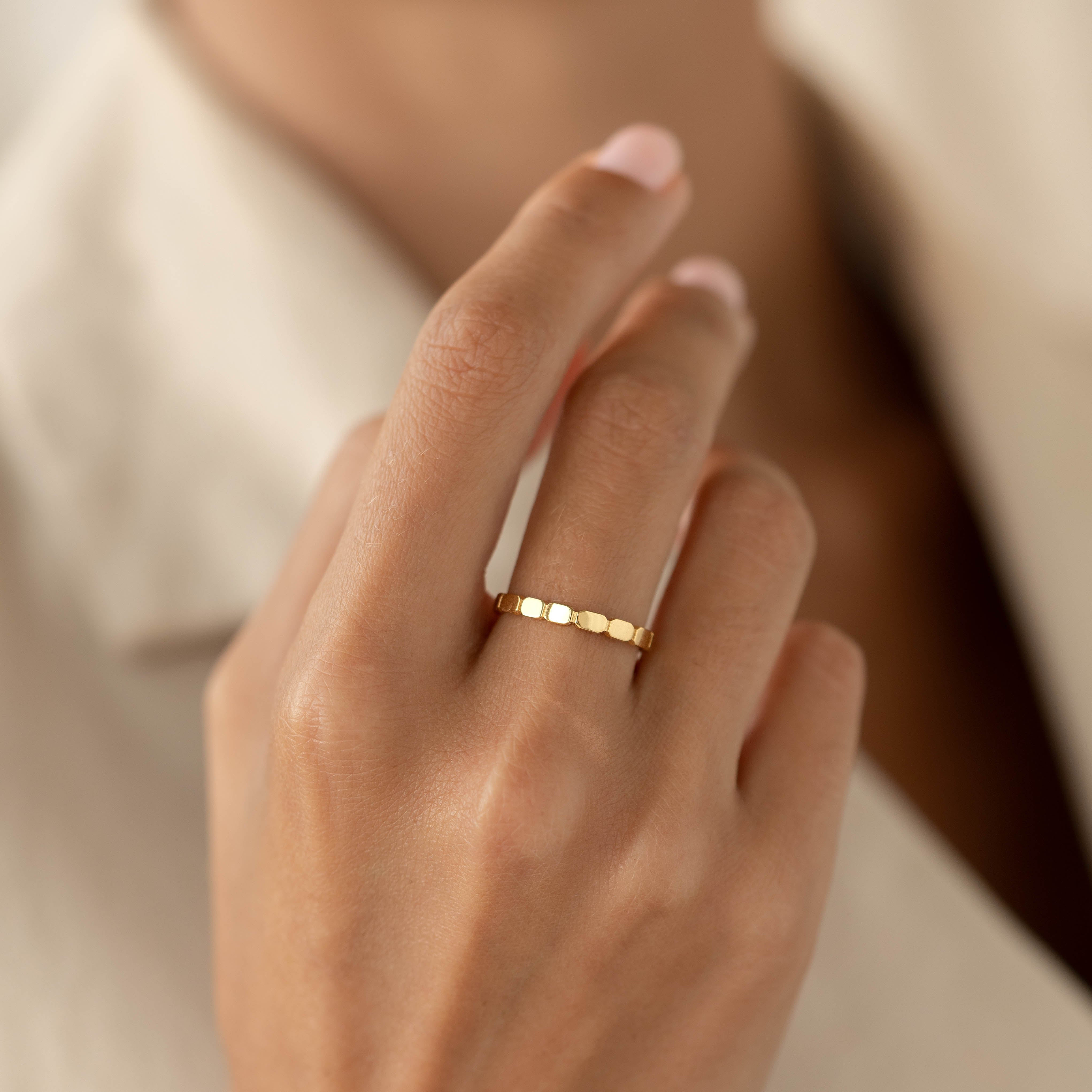 14K Gold Ribbed Vintage-Inspired Stacking Ring