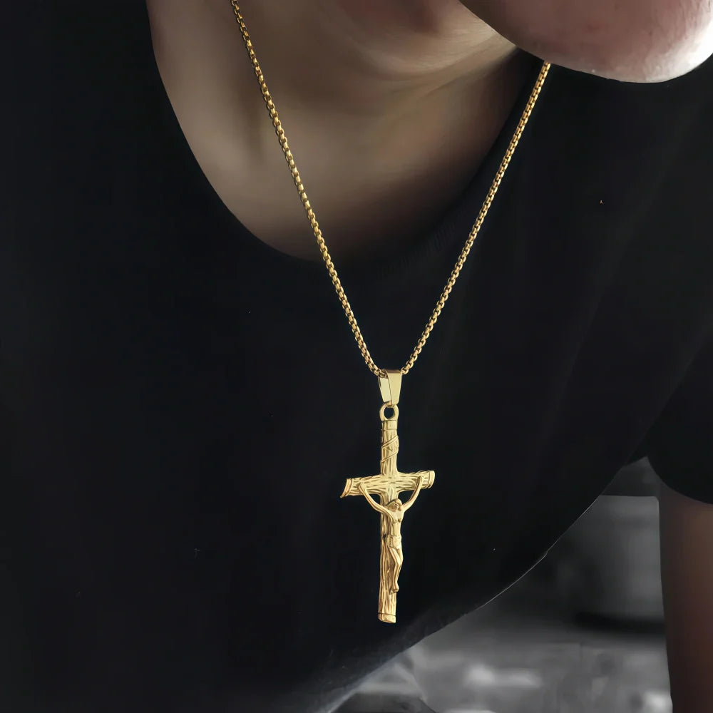 14K Gold Lamb of God Crucifix Necklace
