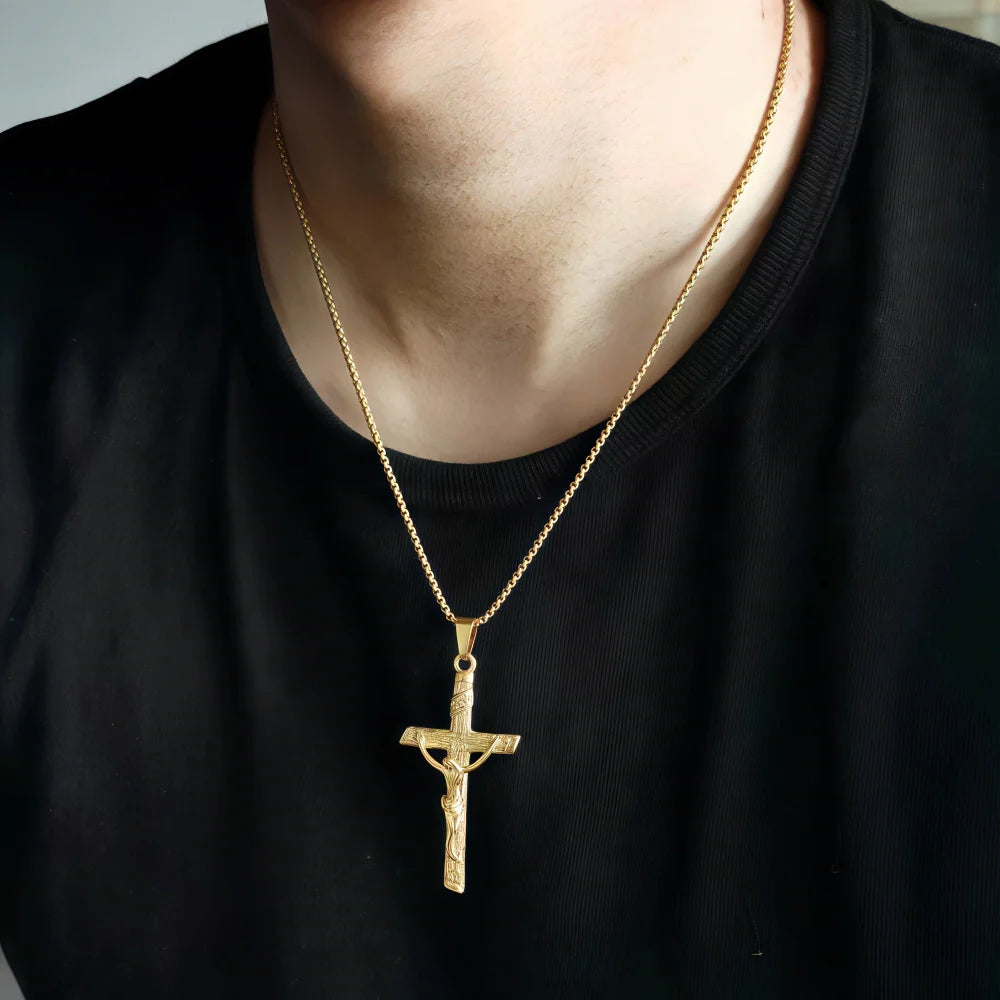 14K Gold Lamb of God Crucifix Necklace