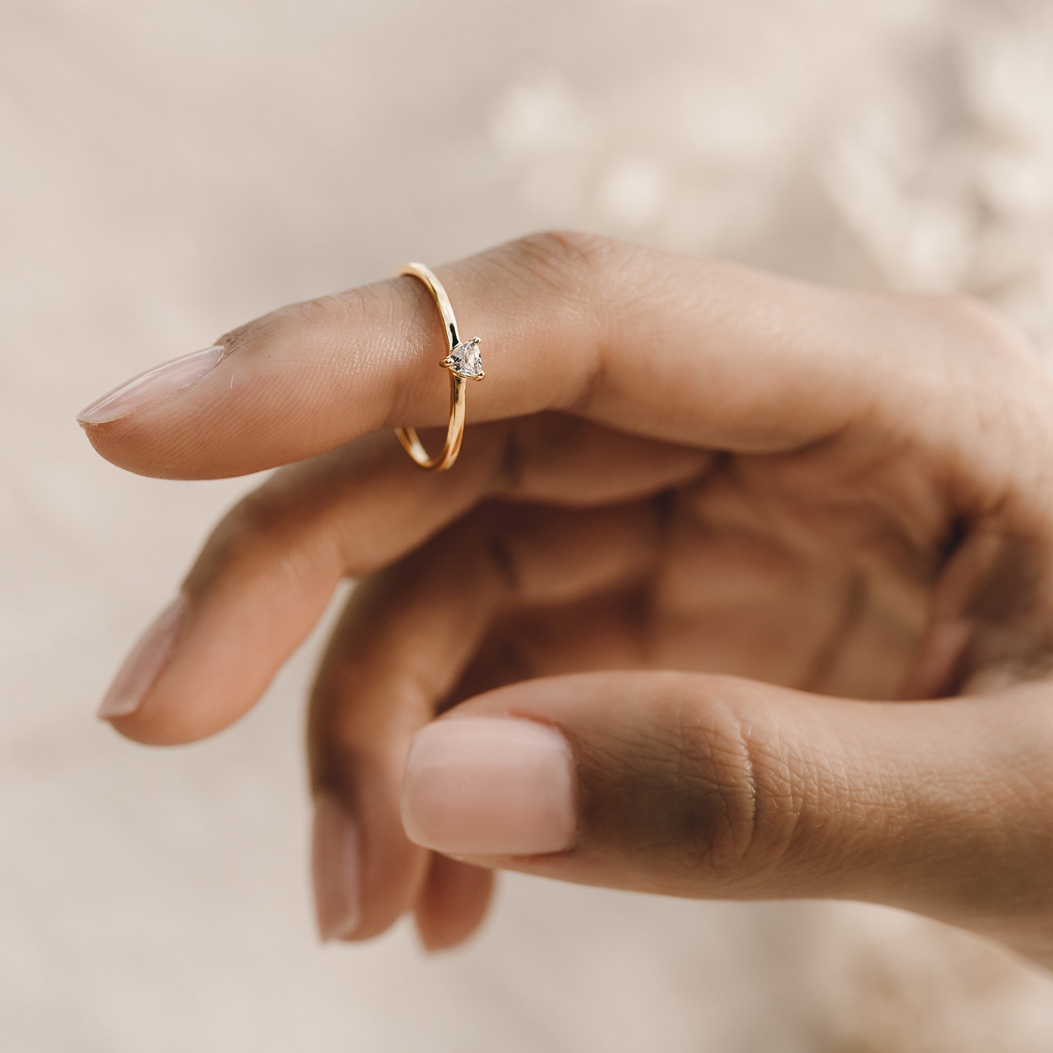 14K Gold Trillion-Cut White Topaz Solitaire Ring - Tuva