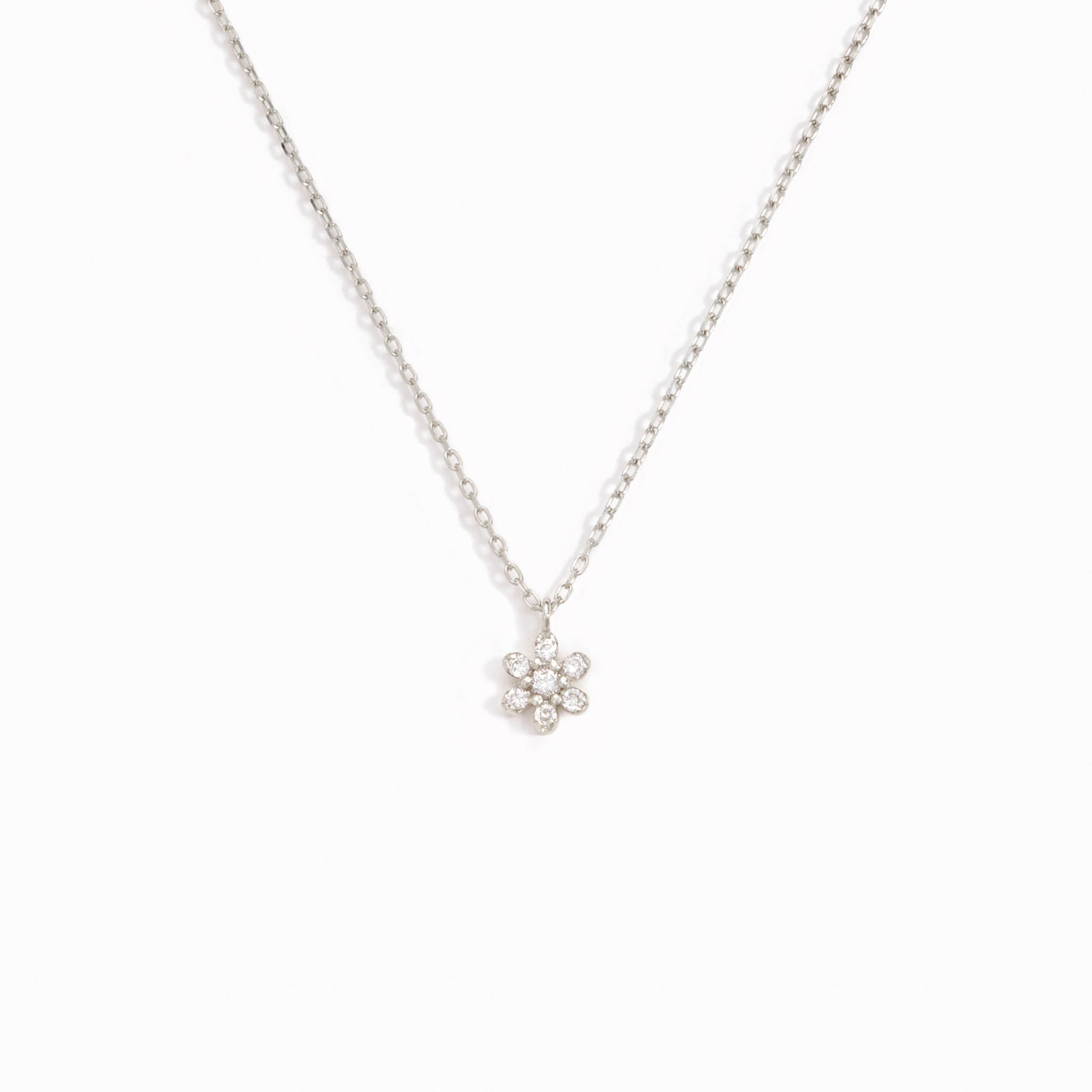 14K White Gold Floral Diamond Pendant Necklace