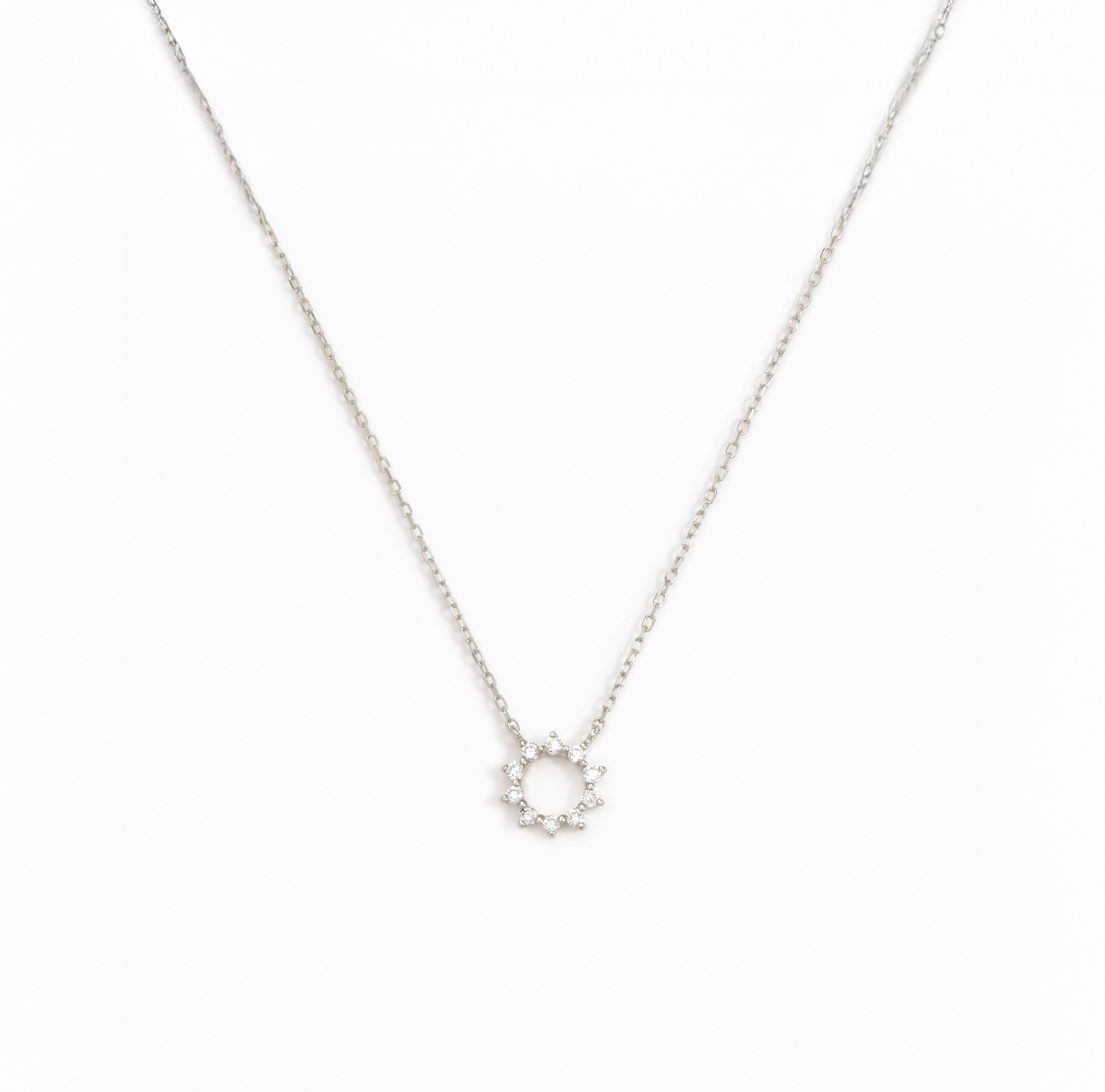 14K White Gold Radiant Sun Diamond Necklace