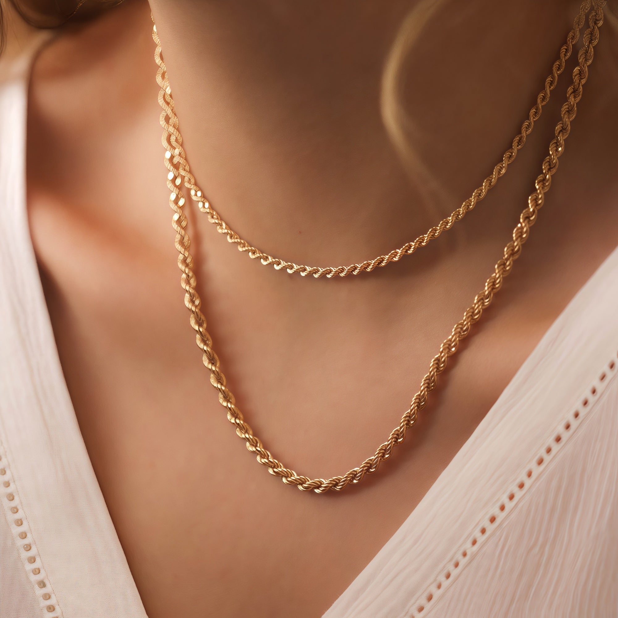 14K Gold Petal Twist Chain