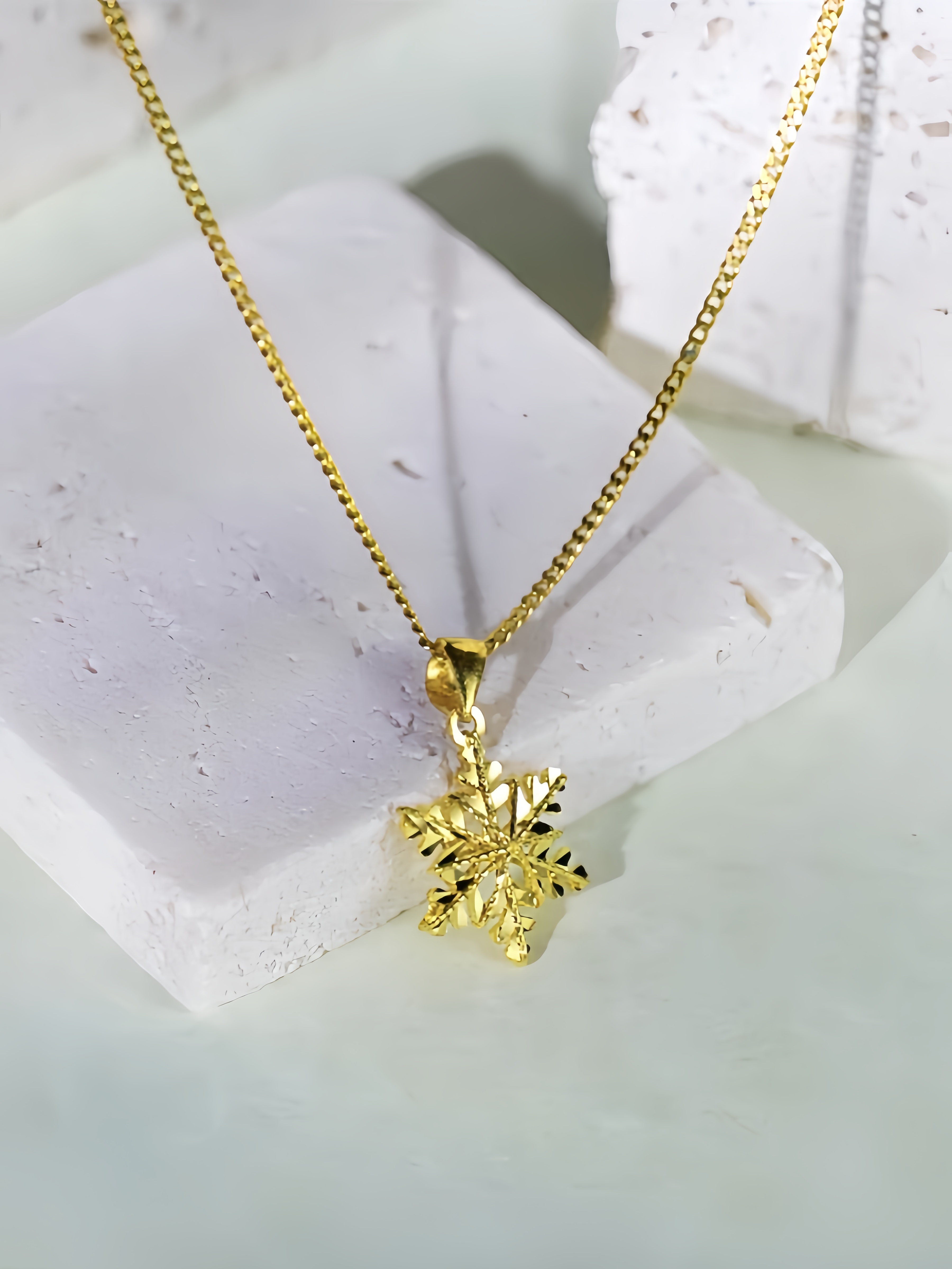 14K Gold Winter Glow Snowflake Necklace