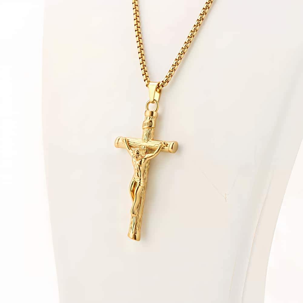 14K Gold Lamb of God Crucifix Necklace