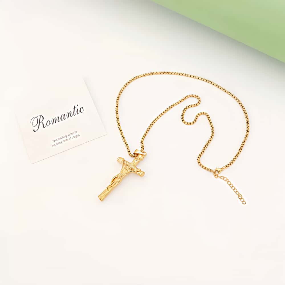 14K Gold Lamb of God Crucifix Necklace