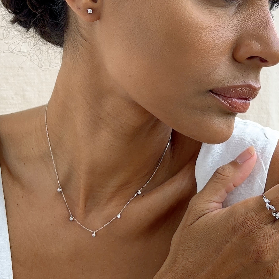 14K White Gold Five-Diamond Necklace