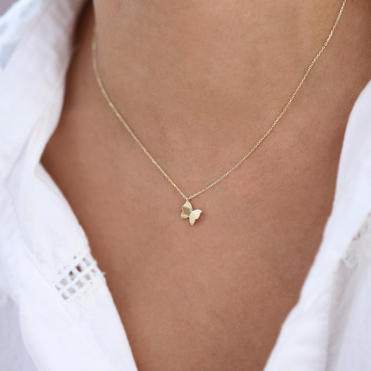 14k Gold Butterfly Necklace