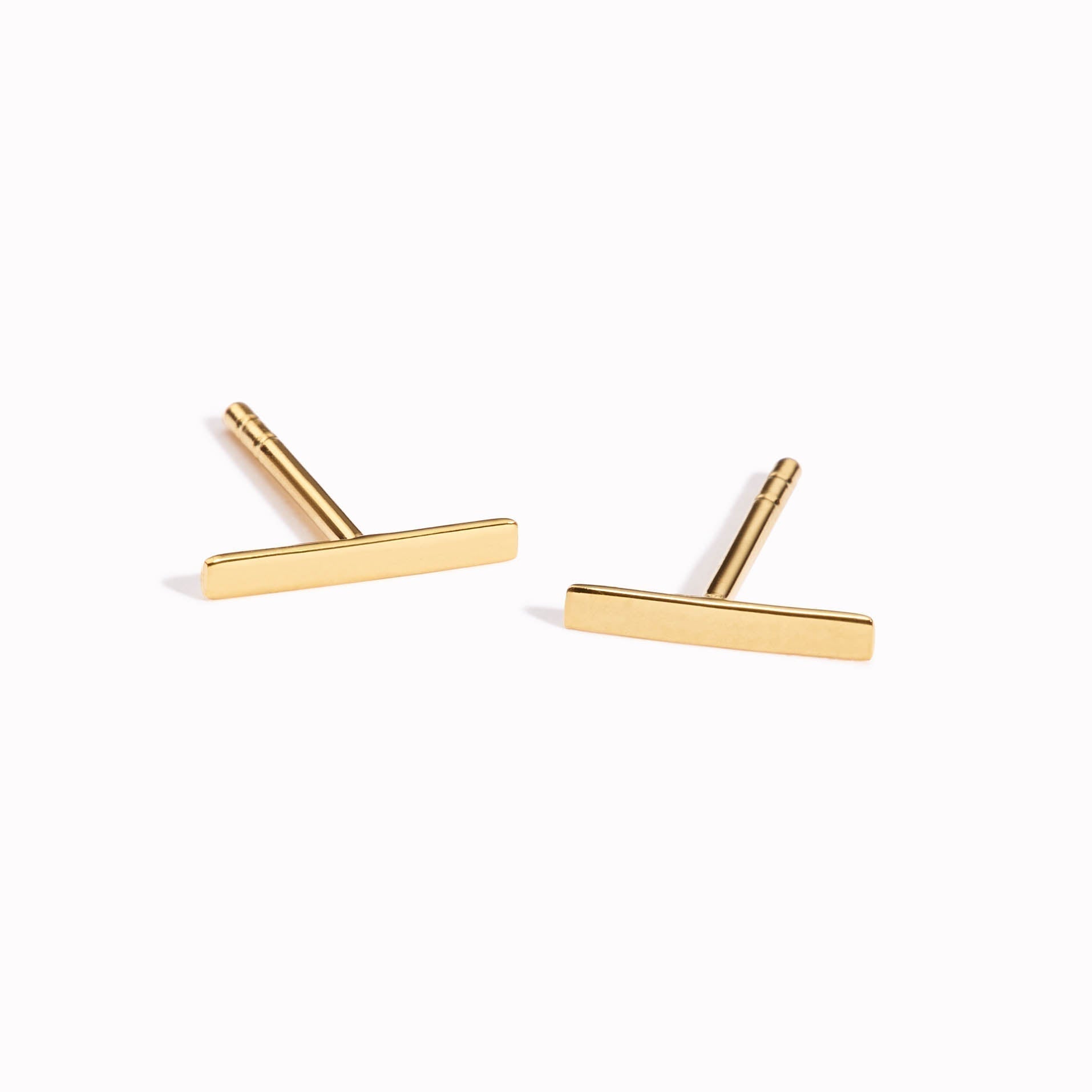 14K Gold Minimalist Bar Stud Earrings - 9mm