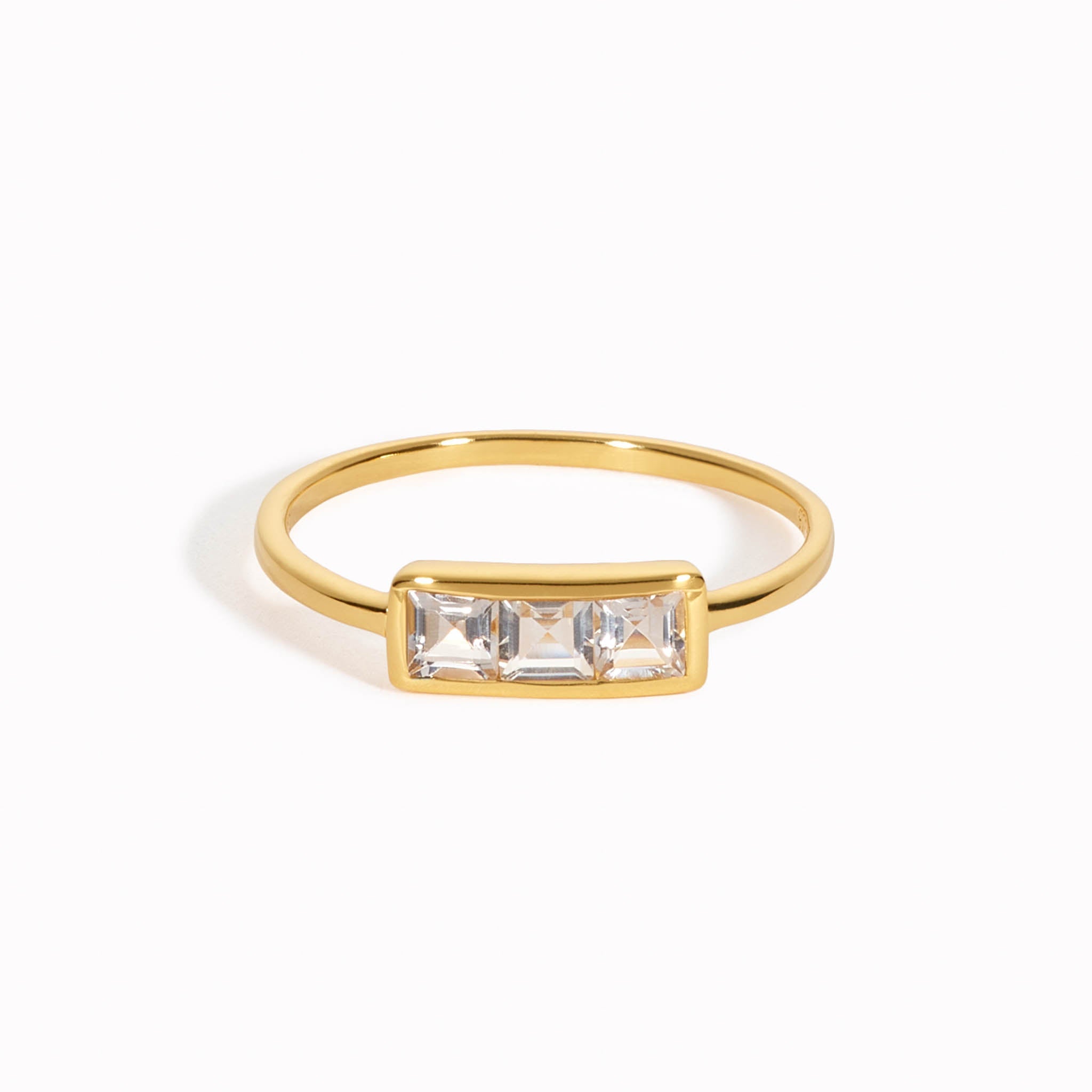 14K Gold Triple Square White Topaz Stacking Ring