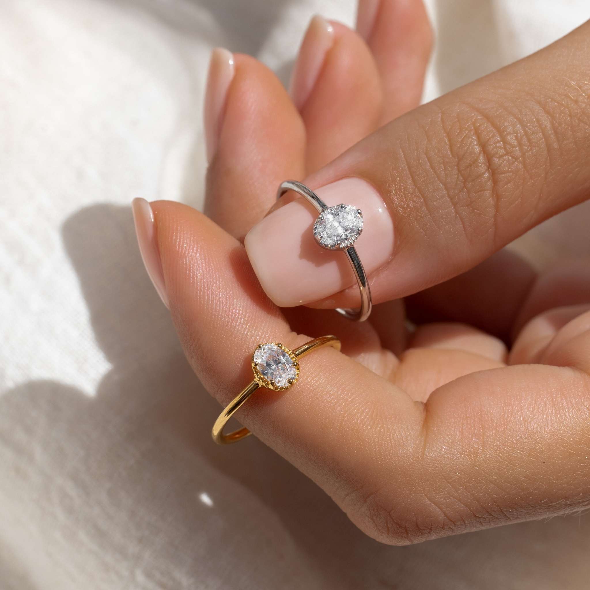 14K Gold Oval Cubic Zirconia Textured Statement Ring