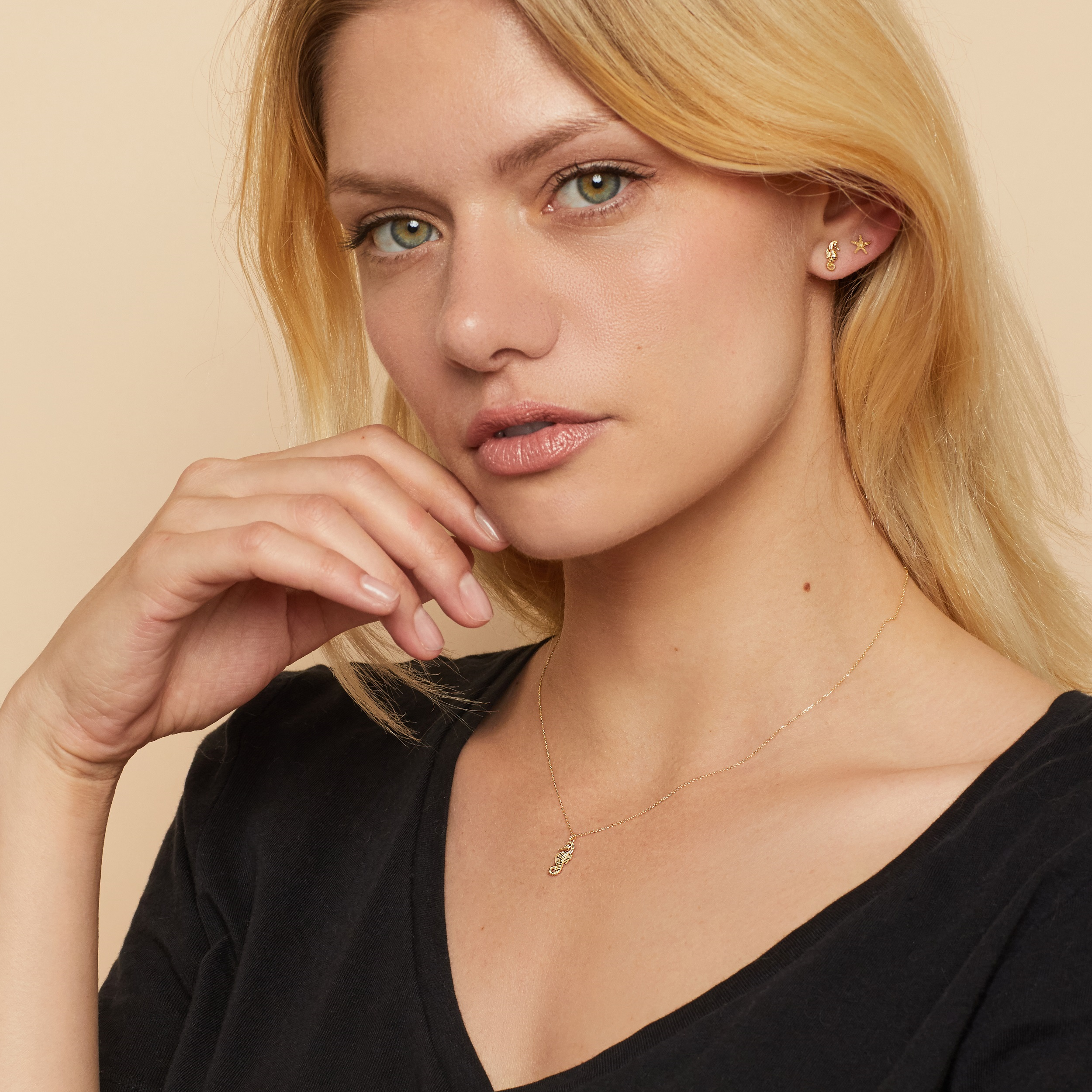 10K Gold Hammered Seahorse Necklace