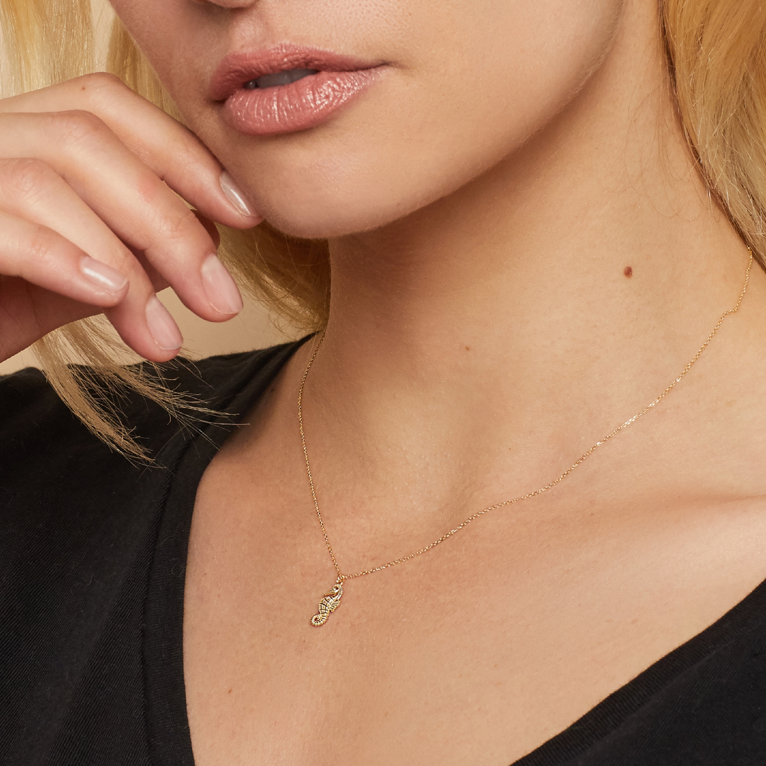 10K Gold Hammered Seahorse Necklace