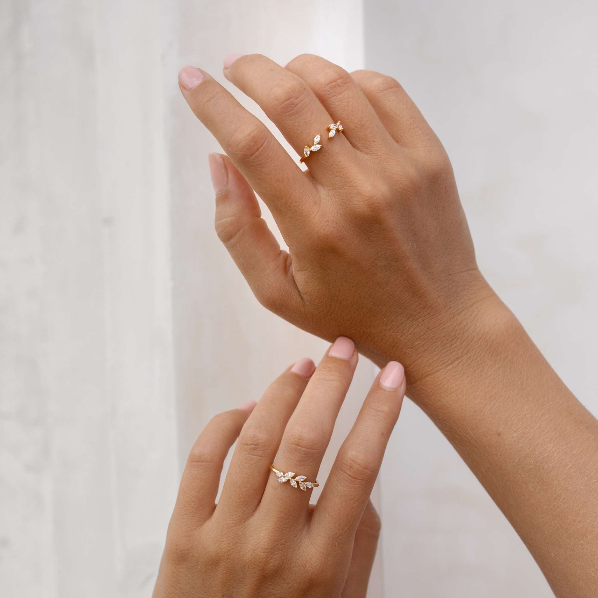 14K Gold Marquise Cubic Zirconia Laurel Open Ring