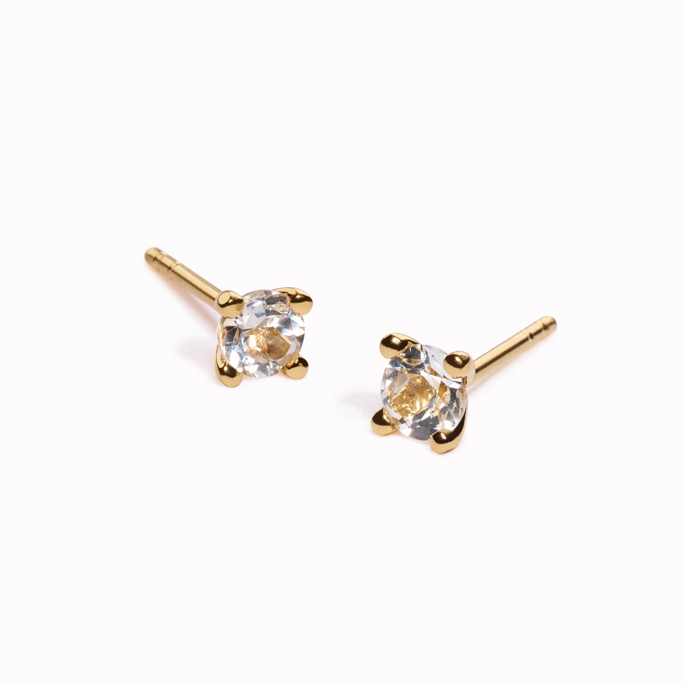 14K Gold White Topaz Stud Earrings - 4mm (Vermeil Setting)