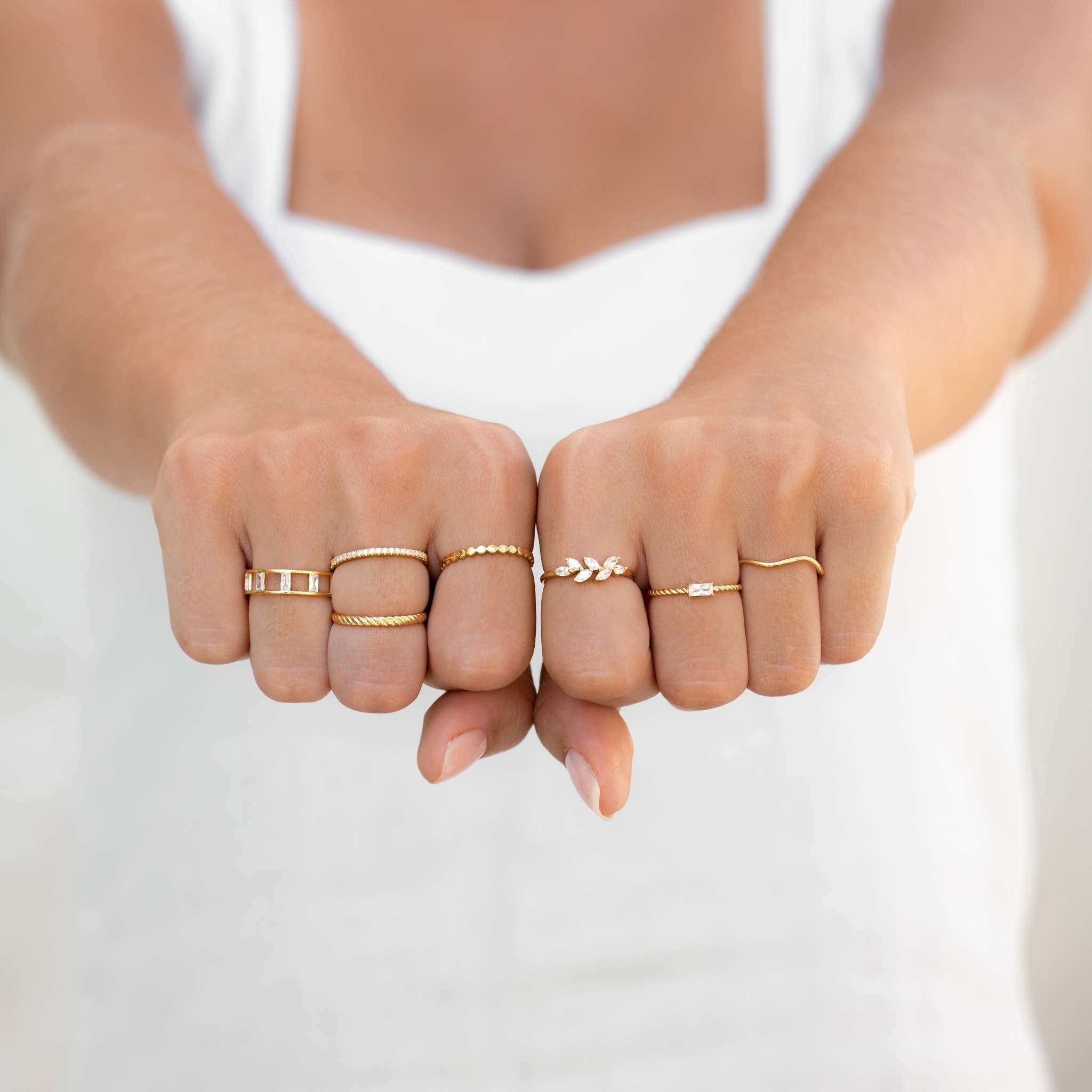 14K Gold Twisted Baguette Cubic Zirconia Ring