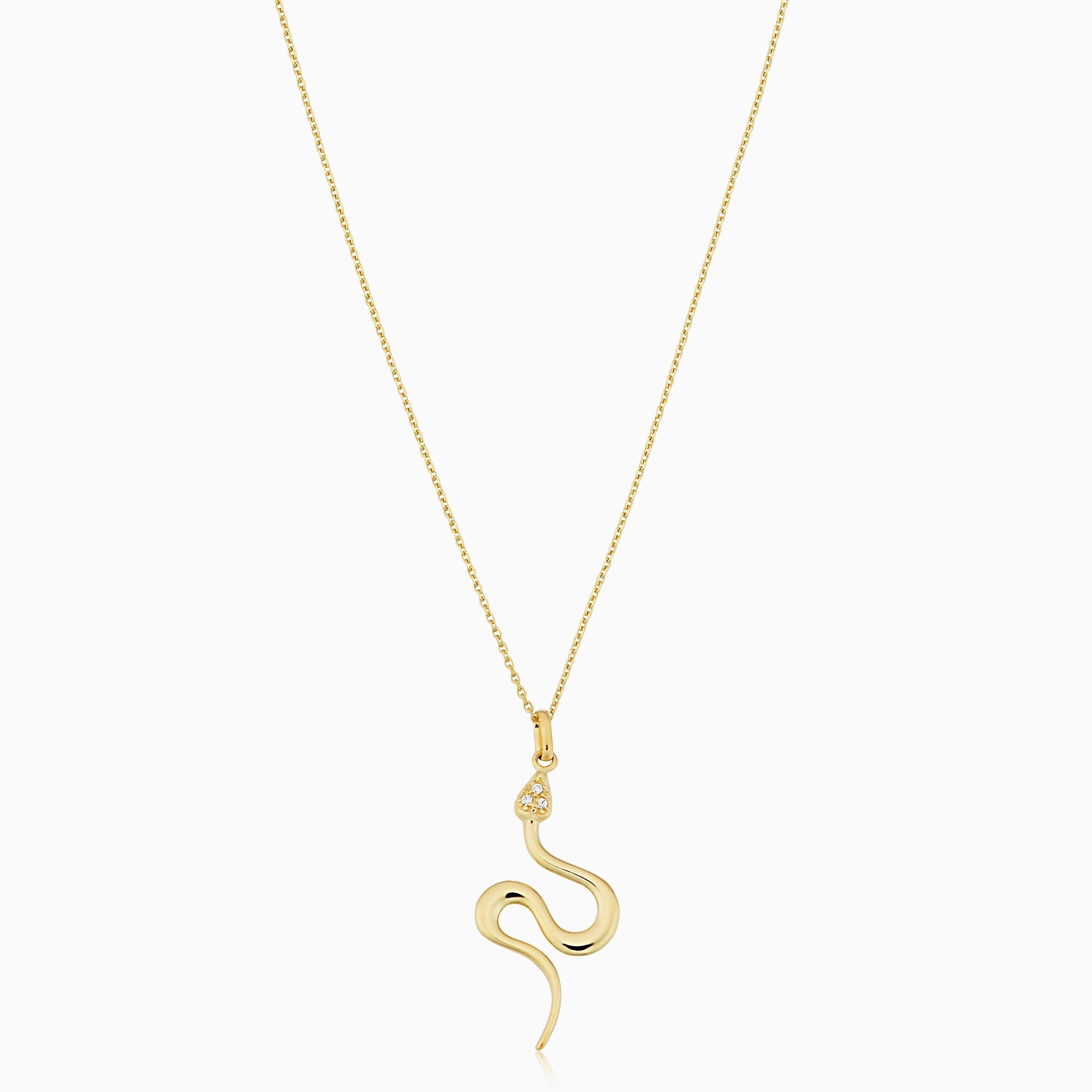 10K Gold White Topaz Serpent Necklace