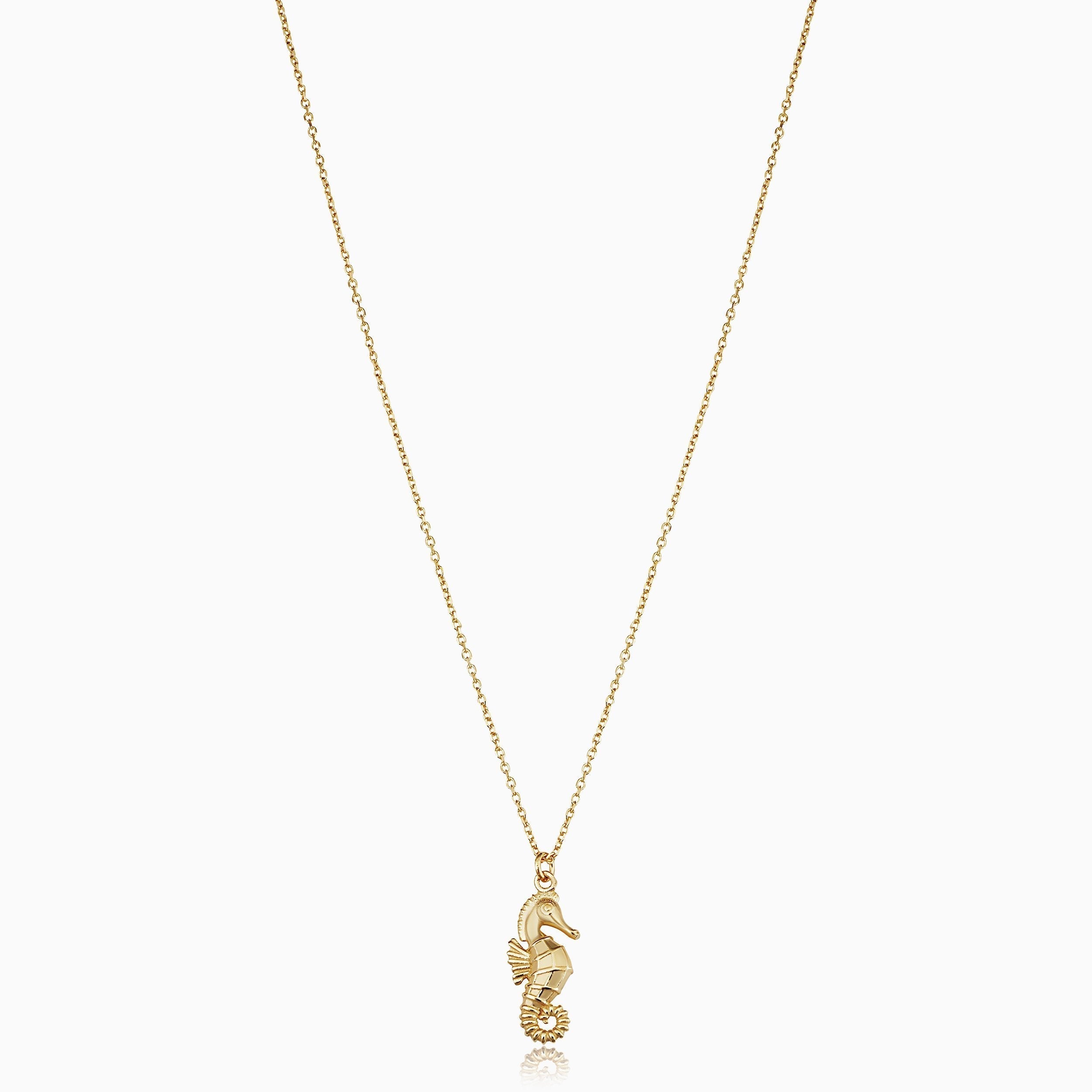 10K Gold Hammered Seahorse Necklace