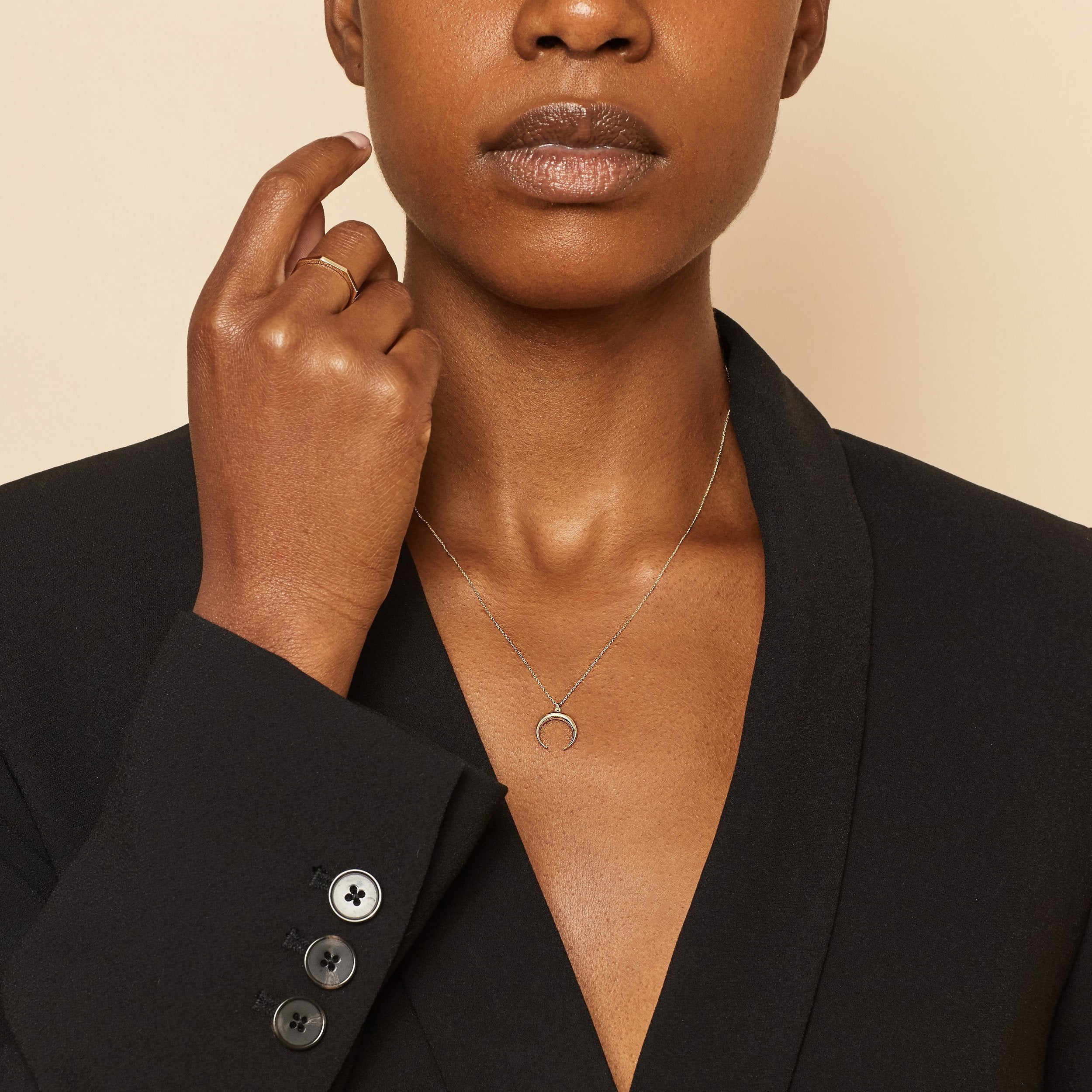 10K Gold Double Horn Necklace