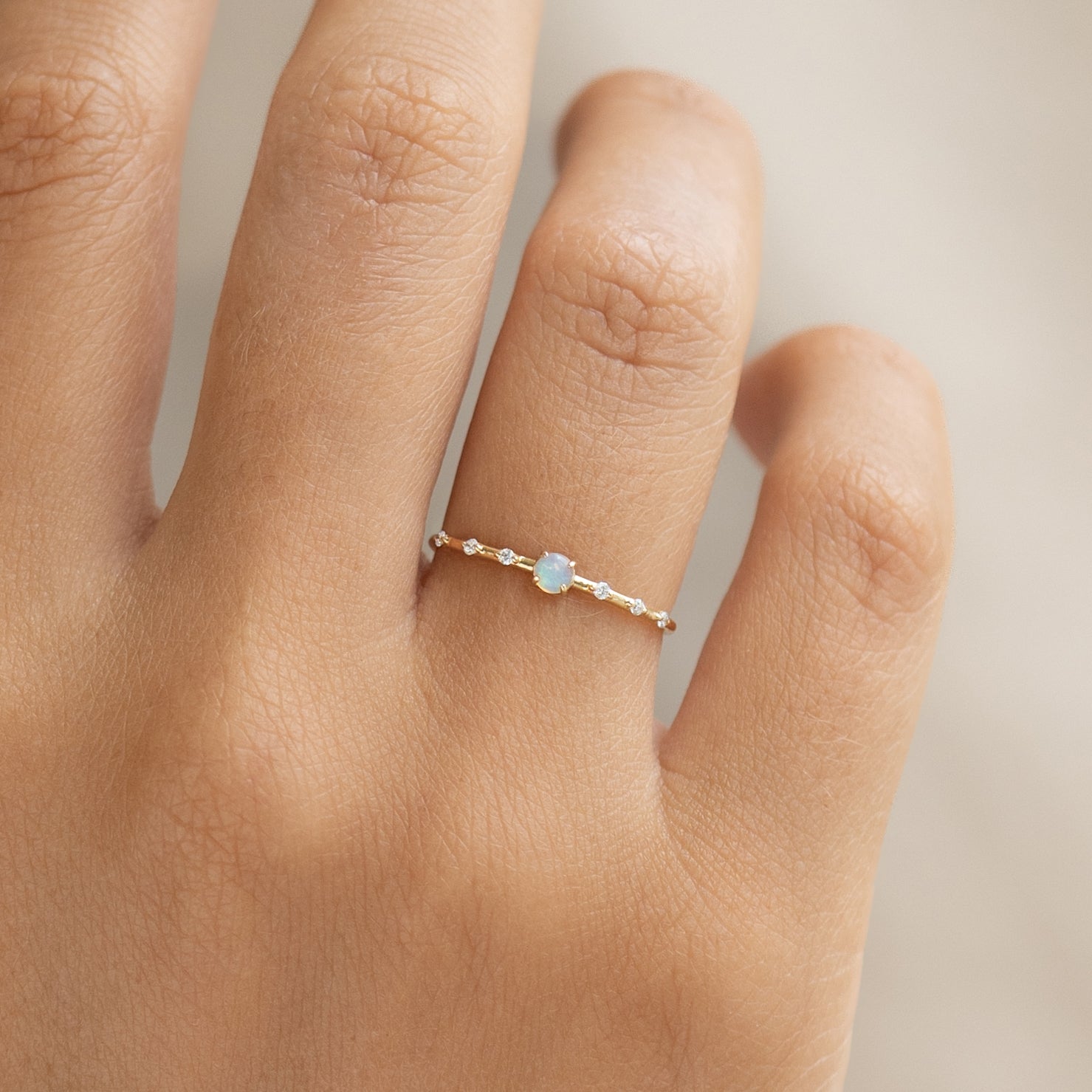 14K Gold Opal and Diamond Ring