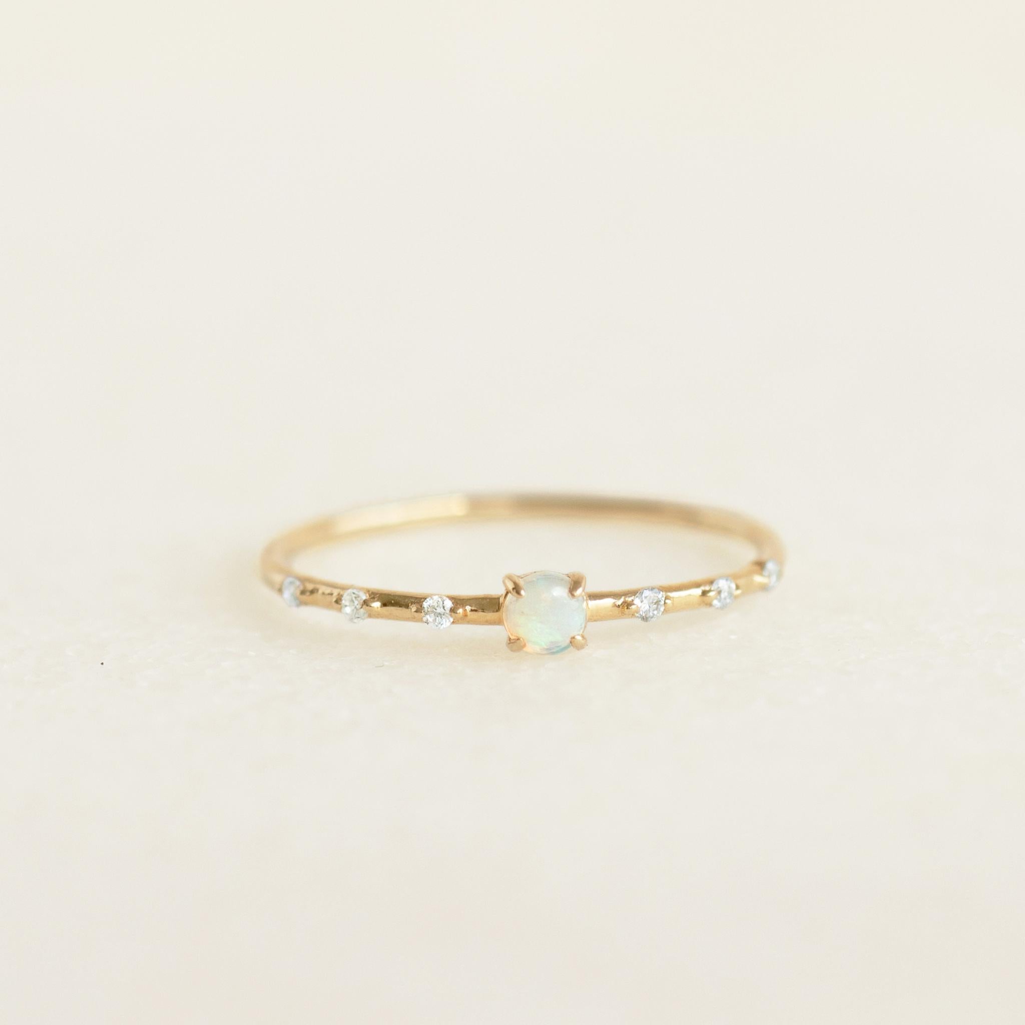 14K Gold Opal and Diamond Ring