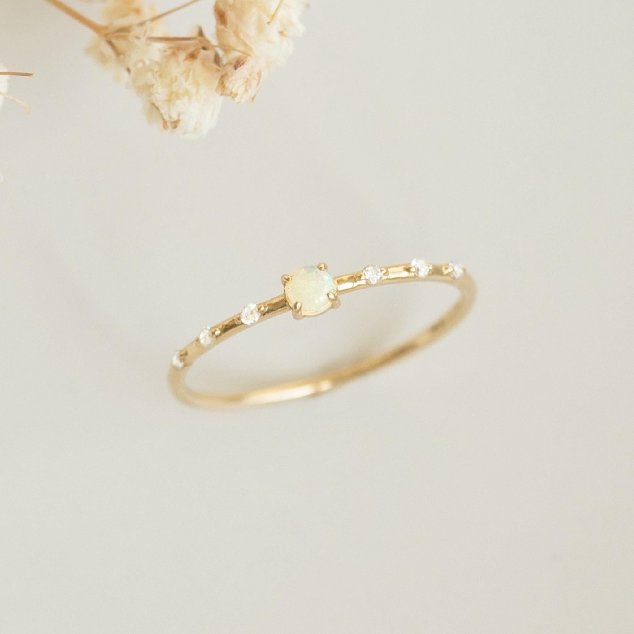 14K Gold Opal and Diamond Ring