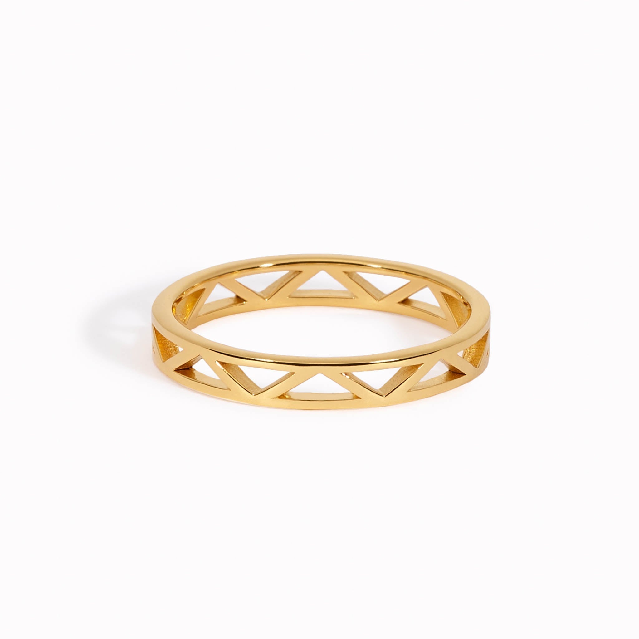 14K Gold Symmetric Triangle Pattern Statement Ring