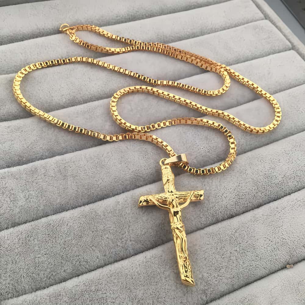 14K Gold Lamb of God Crucifix Necklace