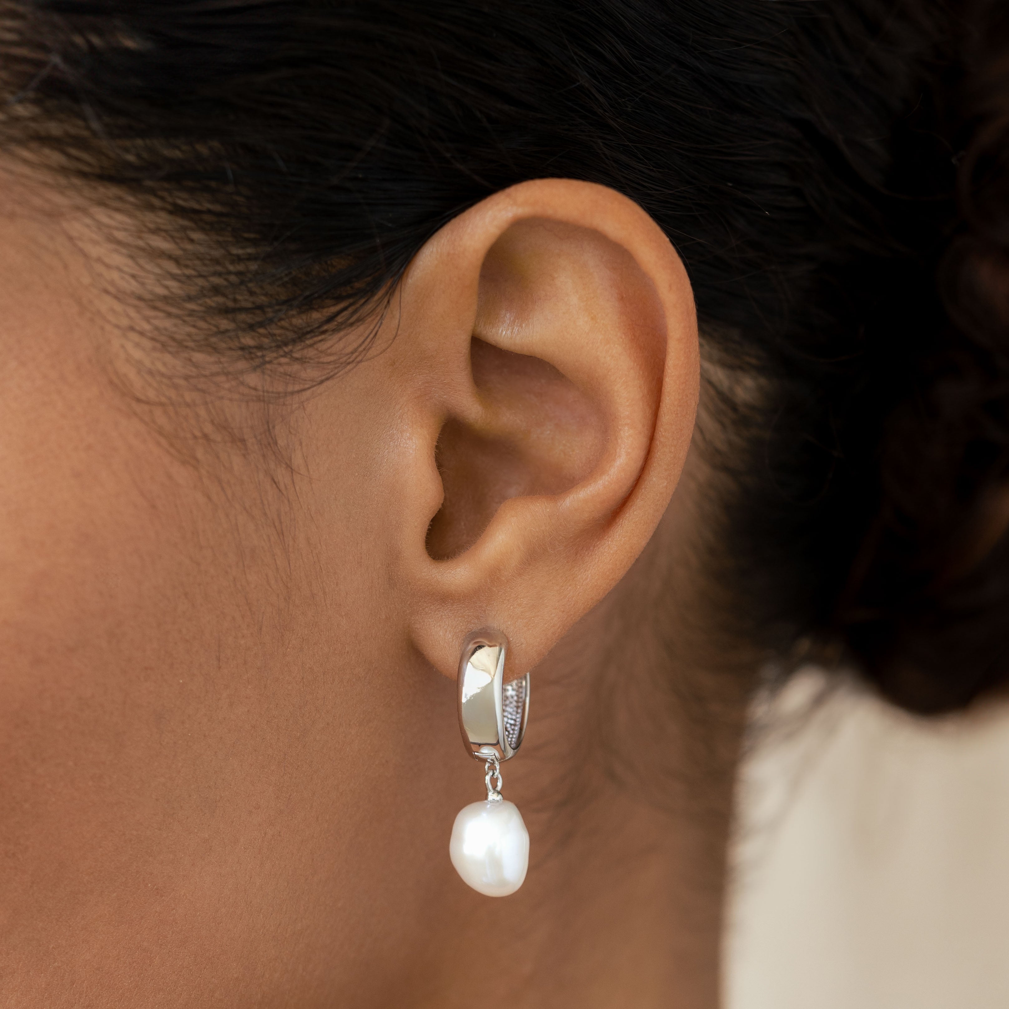 Boho Luxe Baroque Hoops - Sterling Silver Pearl Statement Earrings