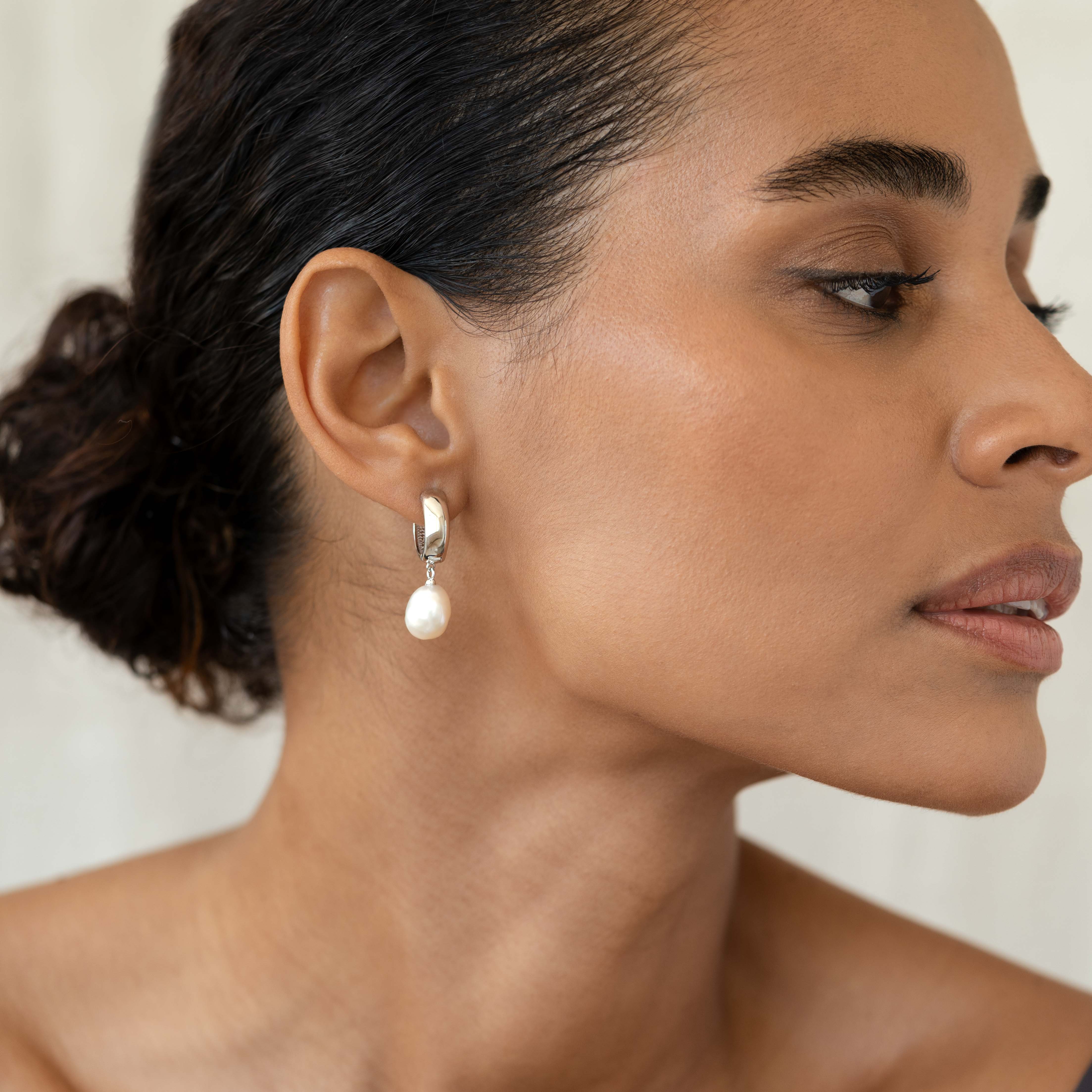 Boho Luxe Baroque Hoops - Sterling Silver Pearl Statement Earrings