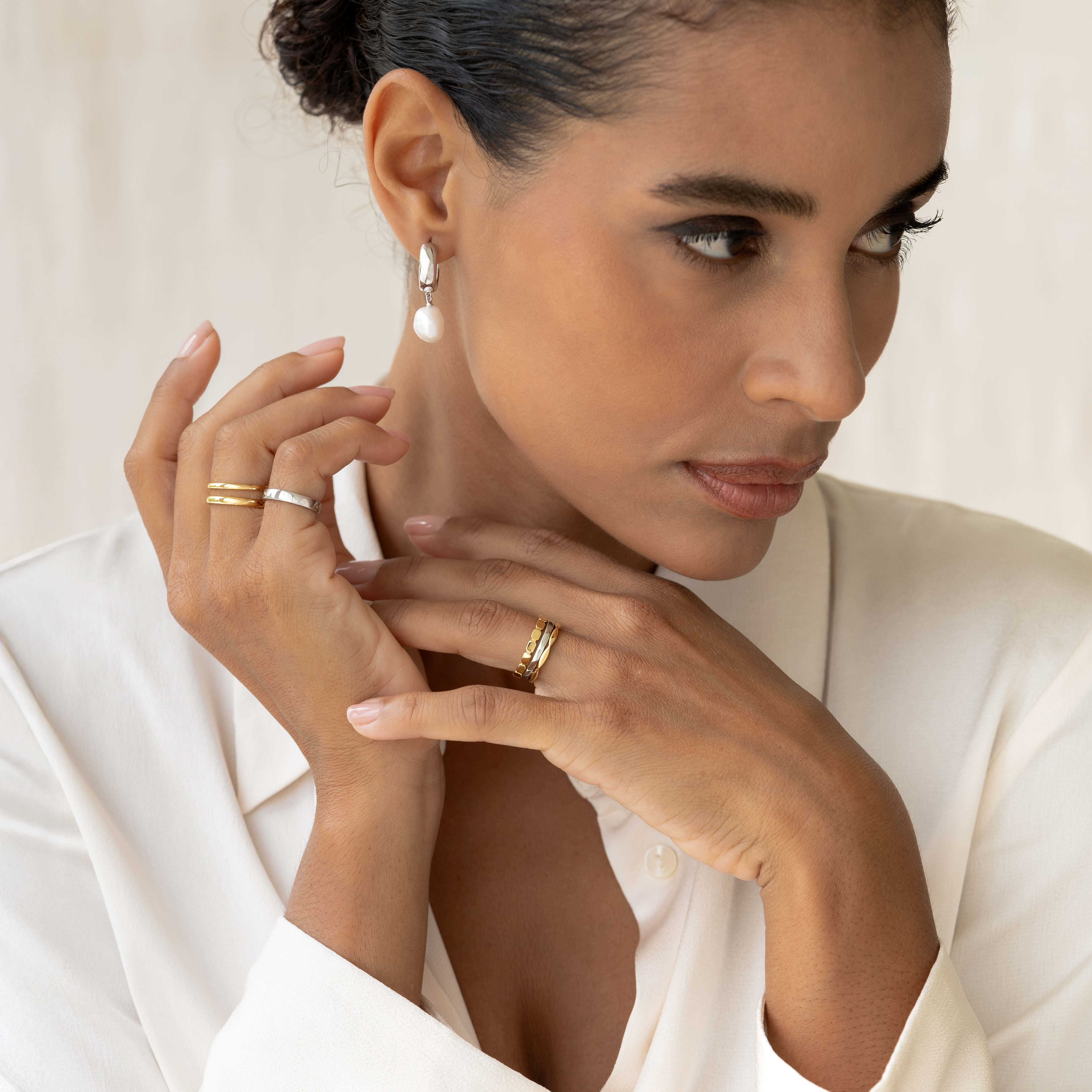 Boho Luxe Baroque Hoops - Sterling Silver Pearl Statement Earrings