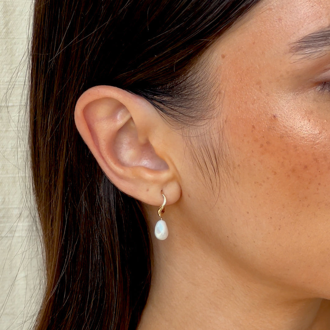 14K Gold Ocean's Whisper Wave Huggie Earrings