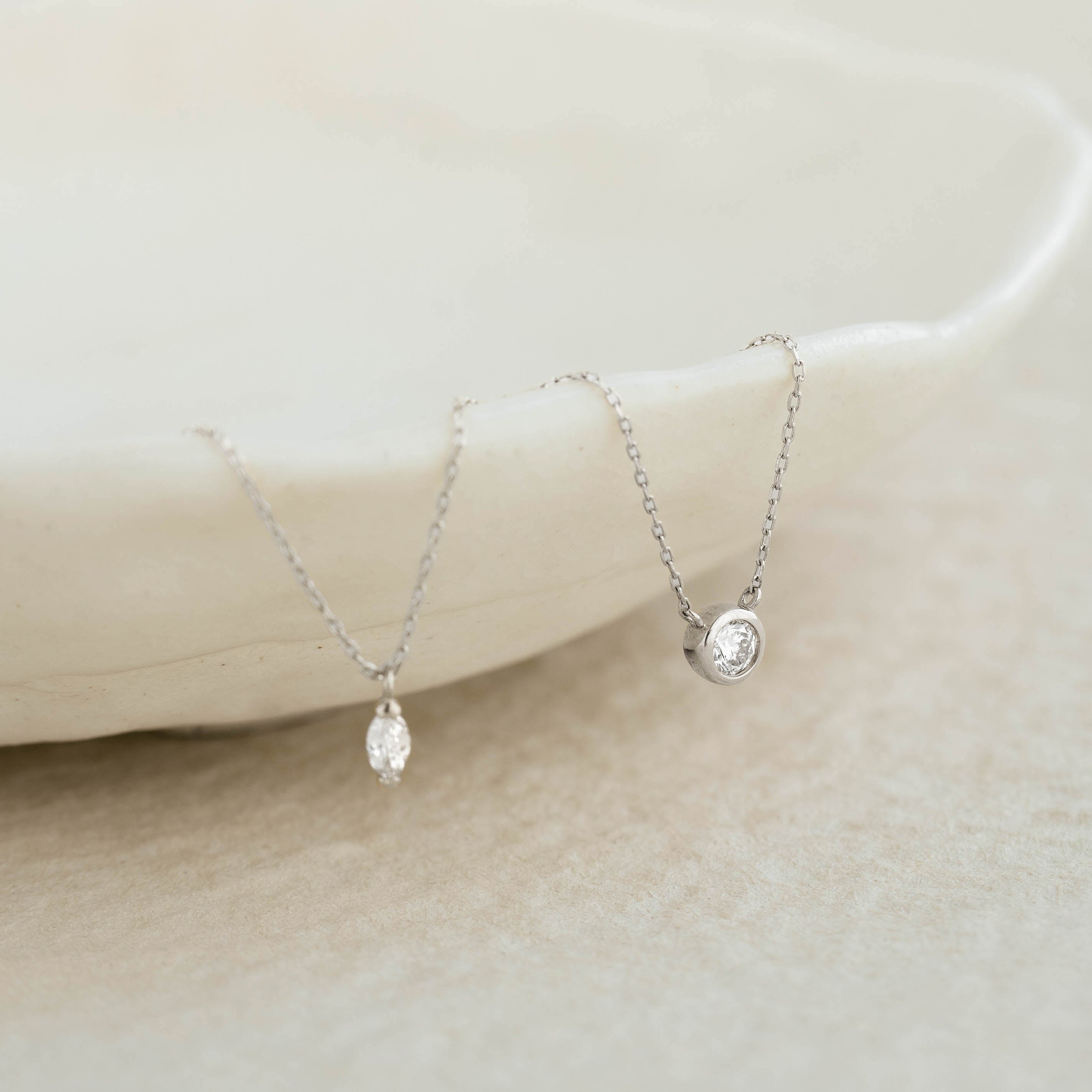 14K White Gold Solitaire Diamond Necklace