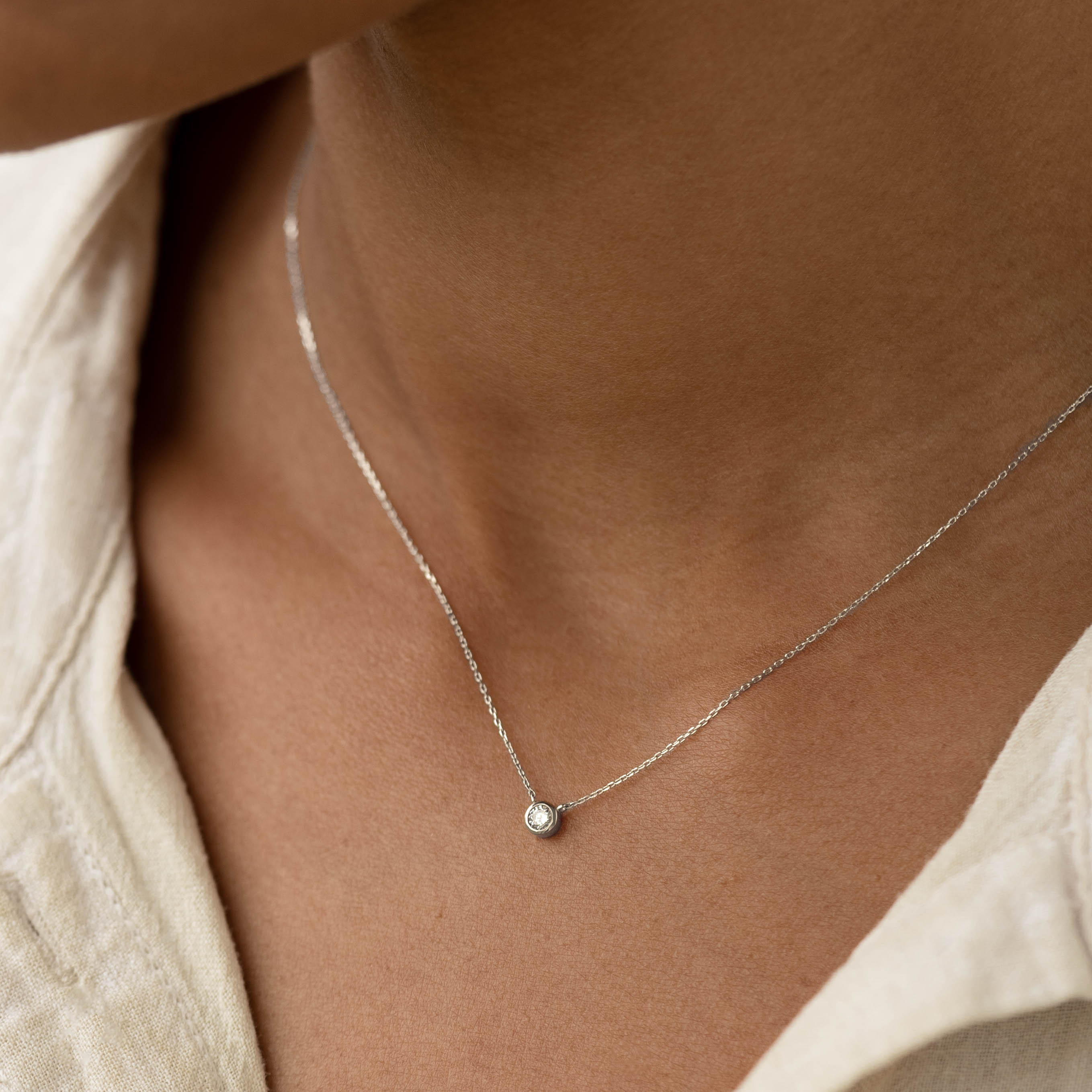 14K White Gold Solitaire Diamond Necklace