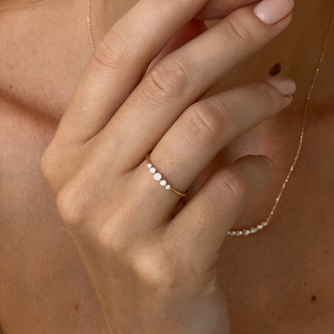 14K Yellow Gold Graduated Diamond Band Ring with 5 Brilliant Stones