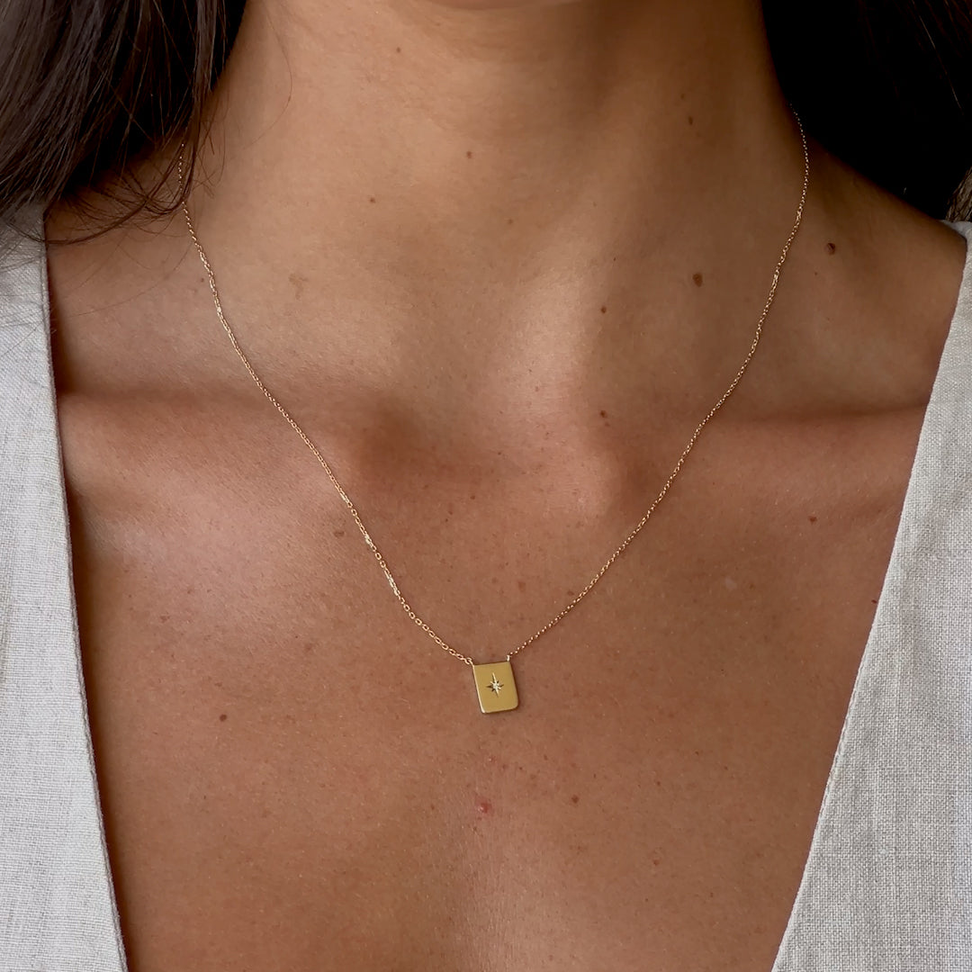 14K Gold Star & Diamond Tag Pendant Necklace