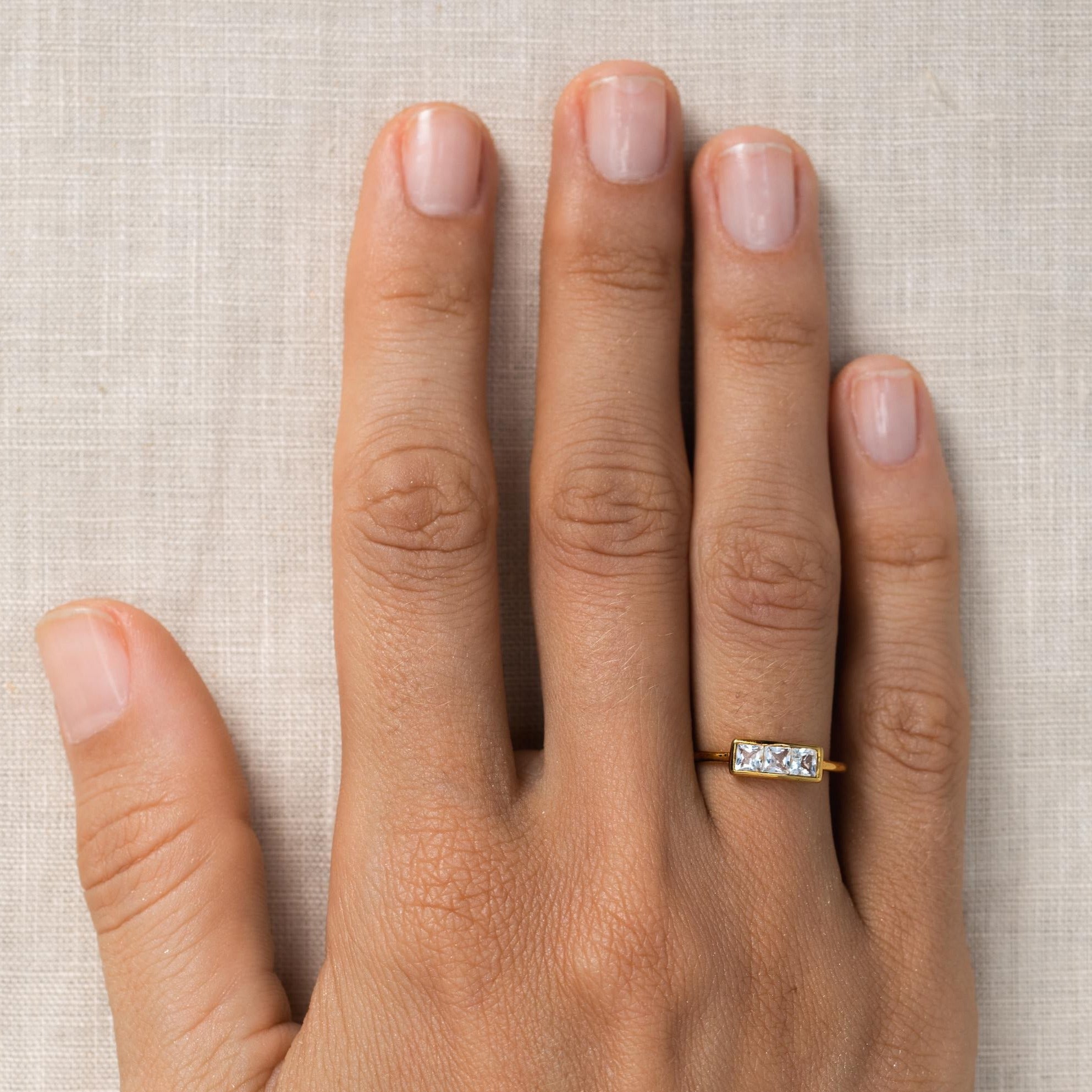 14K Gold Triple Square White Topaz Stacking Ring
