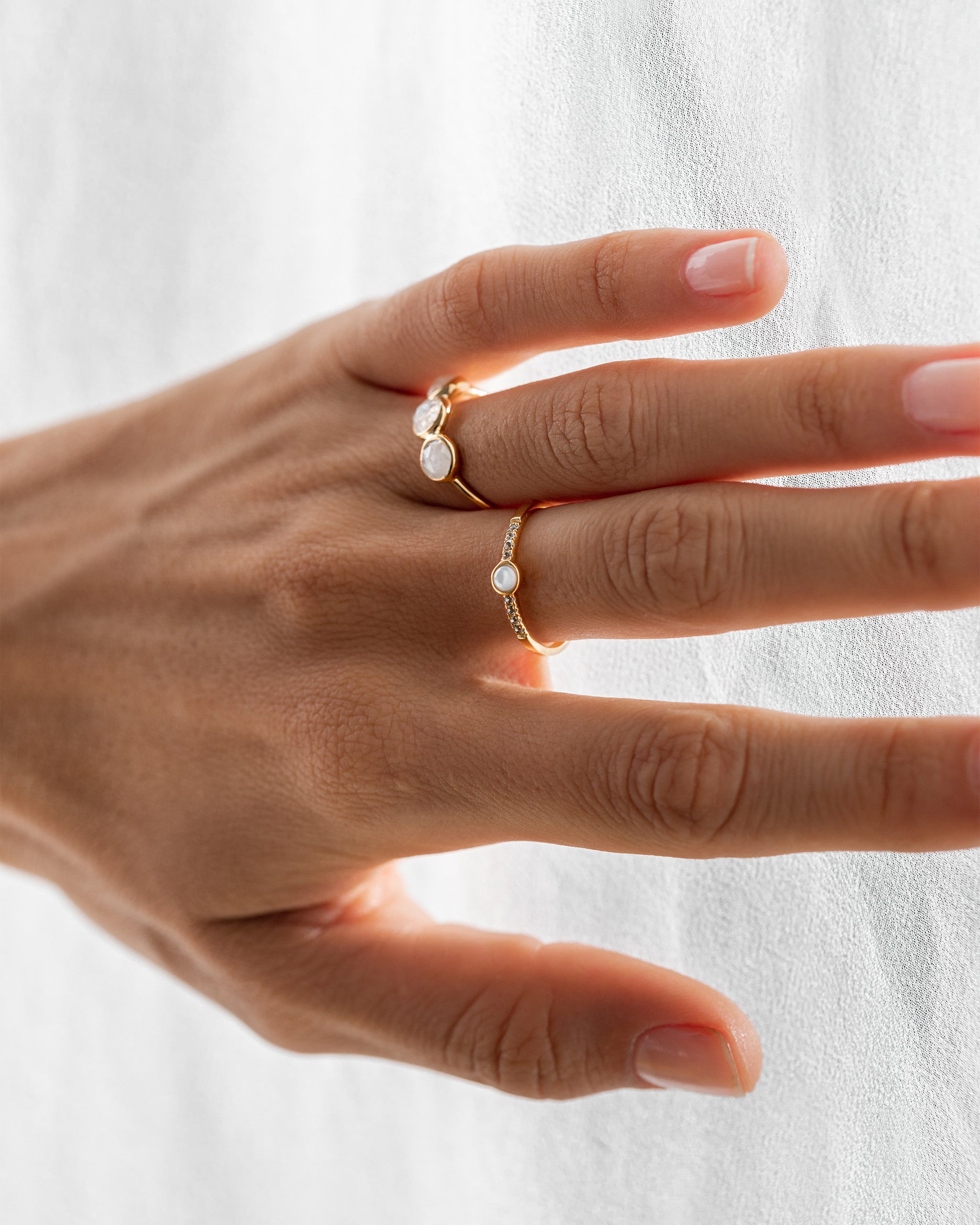 14K Gold Triple Rainbow Moonstone Band Ring