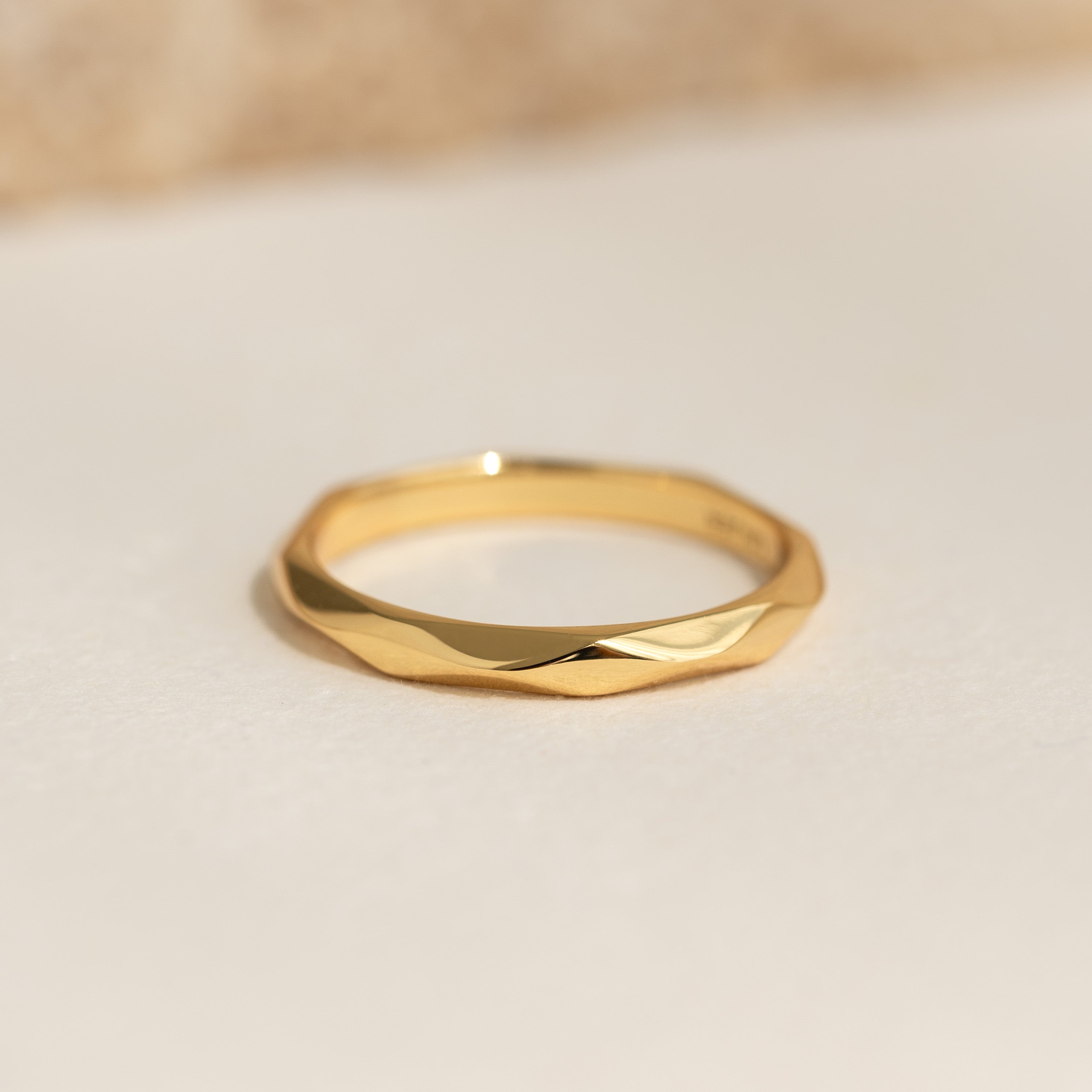 14K Gold Faceted Geometric Wide Band Ring