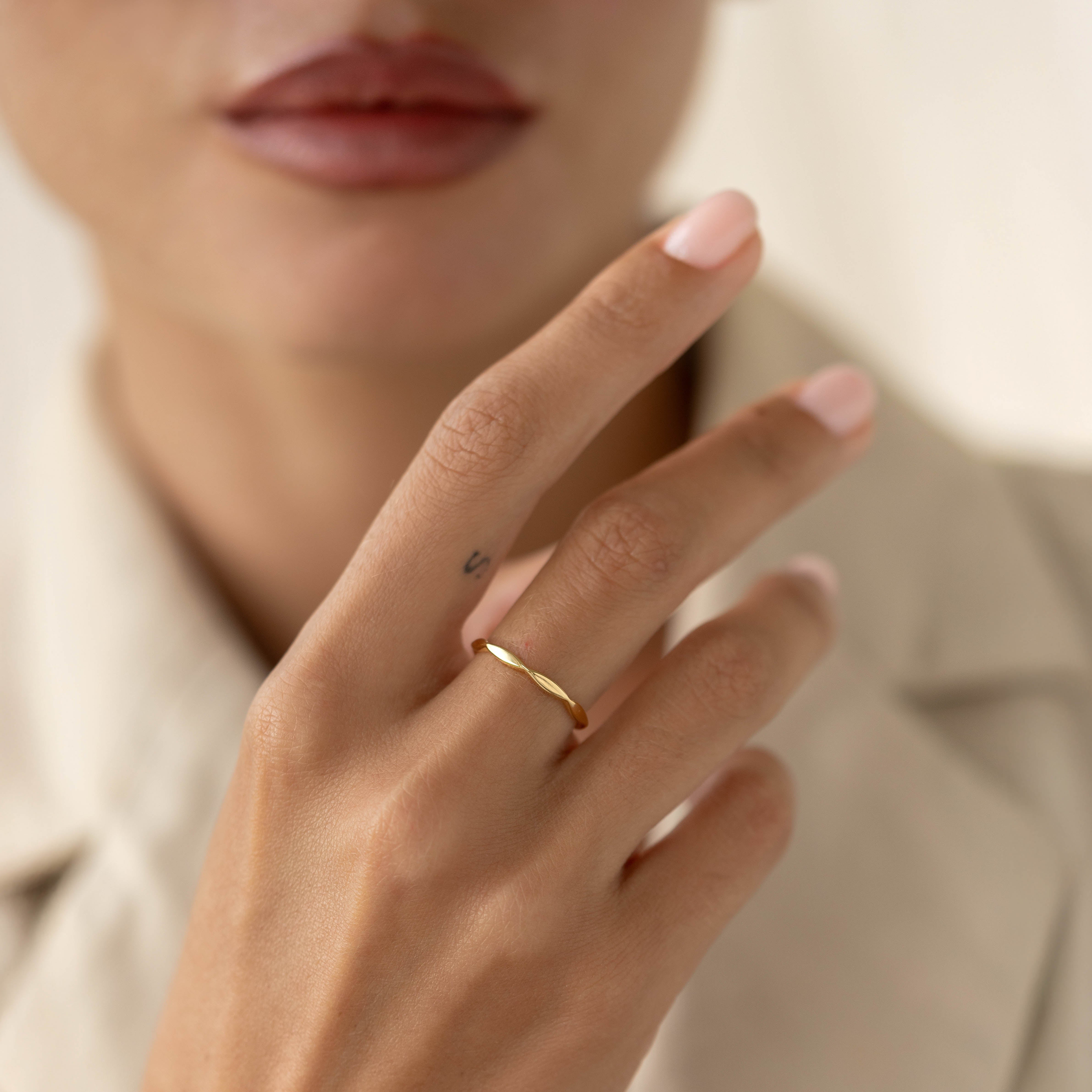 14K Gold Faceted Delicate Stacking Ring
