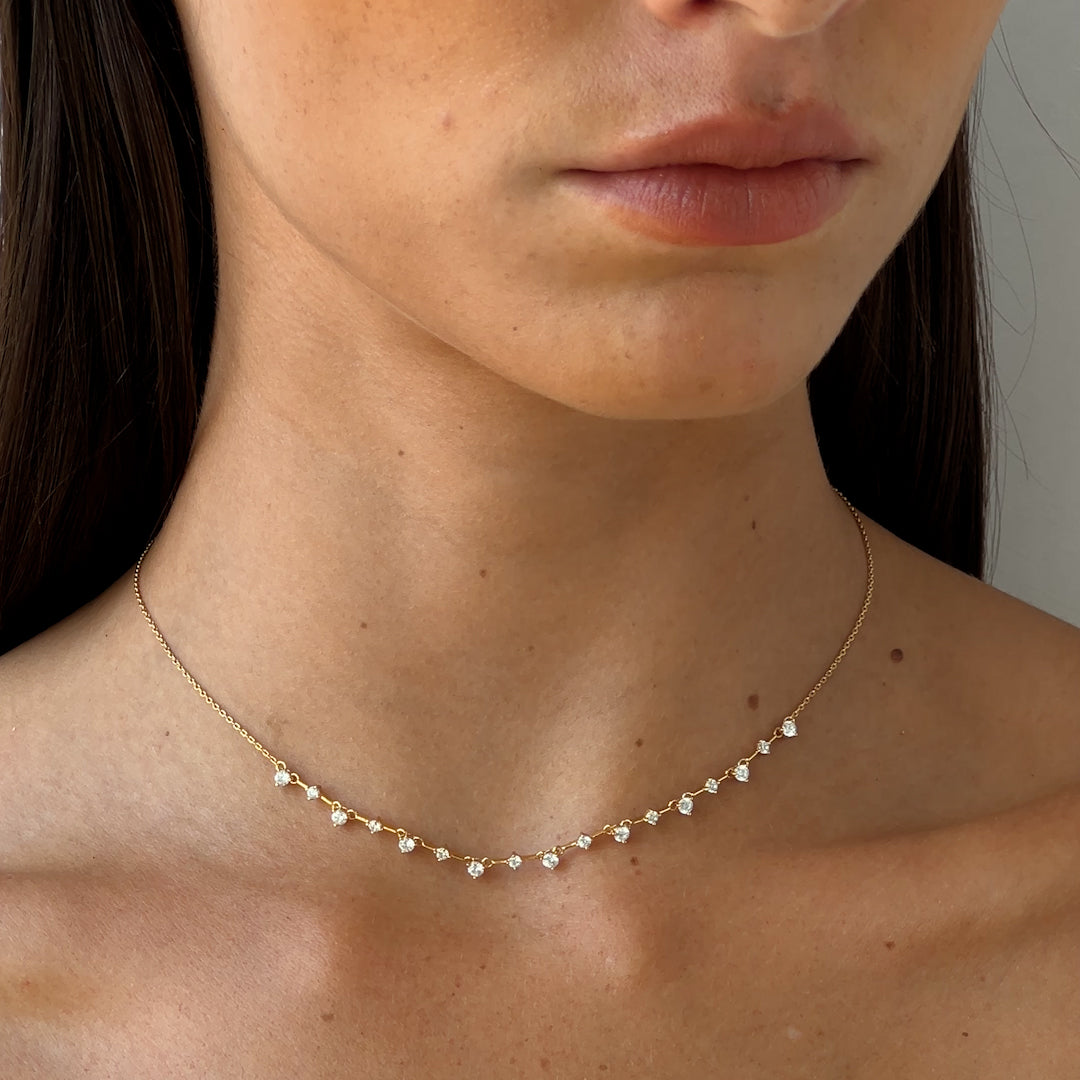 14K Gold Cubic Zirconia Station Necklace