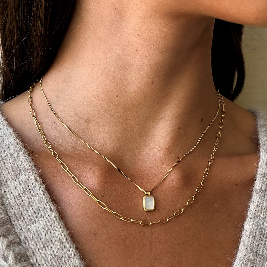 14K Gold Pearlescent Tag Mother-of-Pearl Pendant Necklace